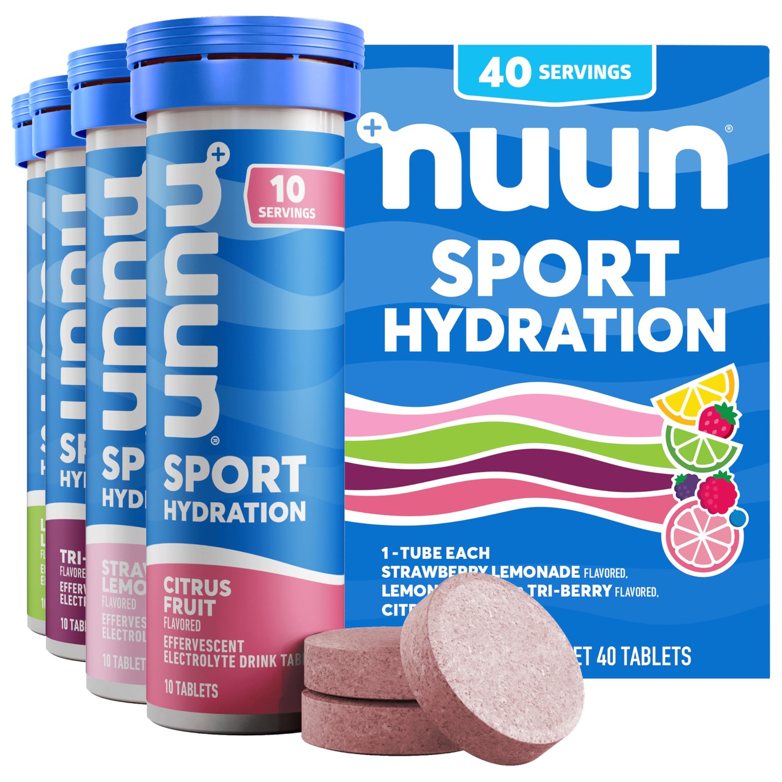Sport Electrolyte Tablets, Gluten Free & Vegan, Mixed Flavor, 4 Pack (40 Serv…