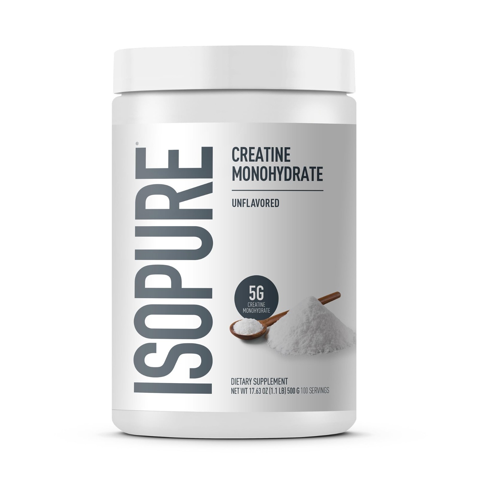 100% Pure Creatine Monohydrate Powder – Sugar Free, Unflavored, 5g/Serving, 1.1