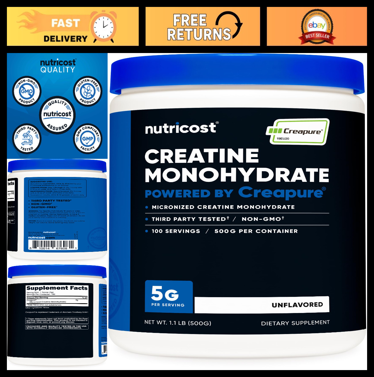Pure Creatine Monohydrate 500g – Muscle Growth, Energy Boost, Workout Supplement
