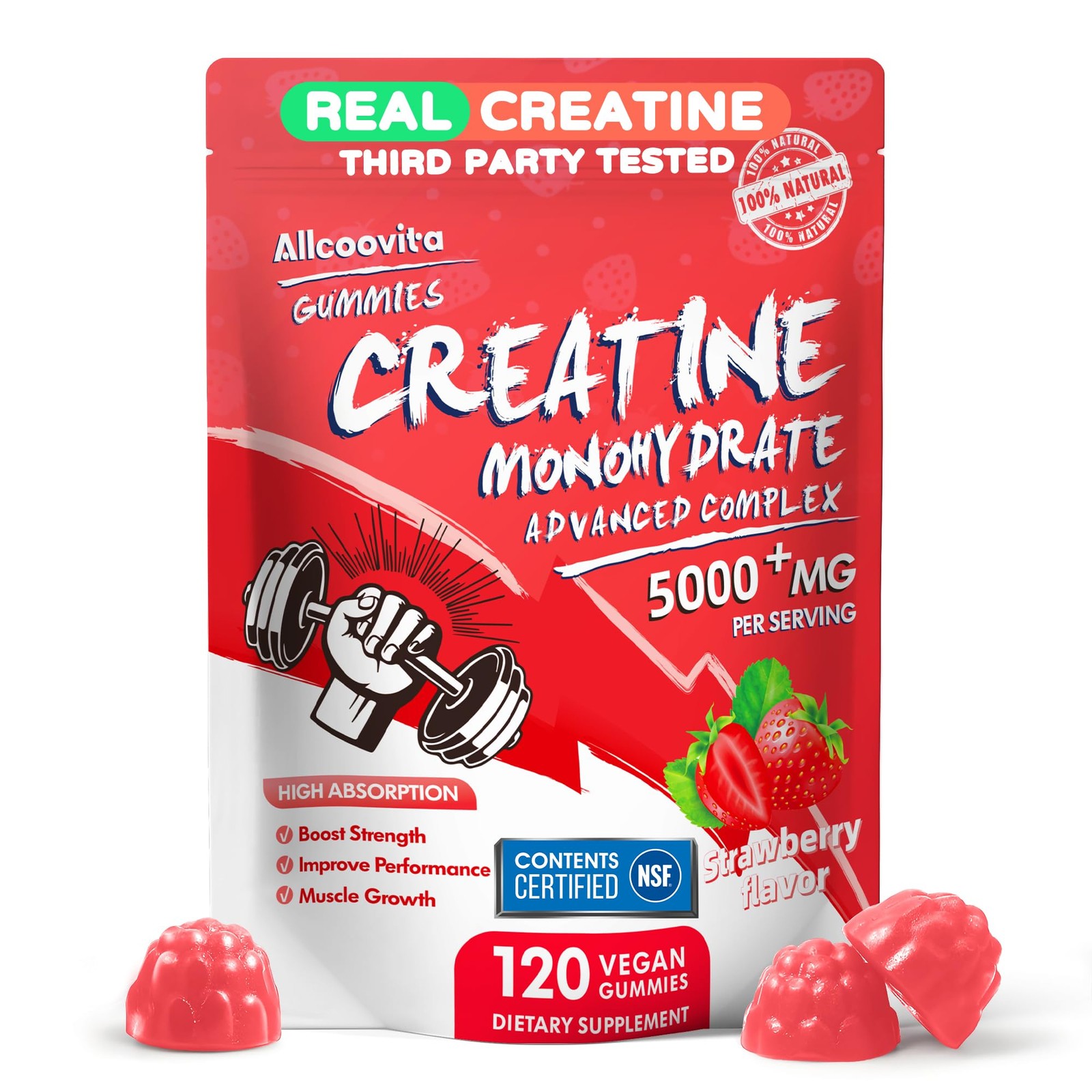 NSF Certified Creatine Gummy – Creatine Monohydrate Gummies 5000mg for Men & …