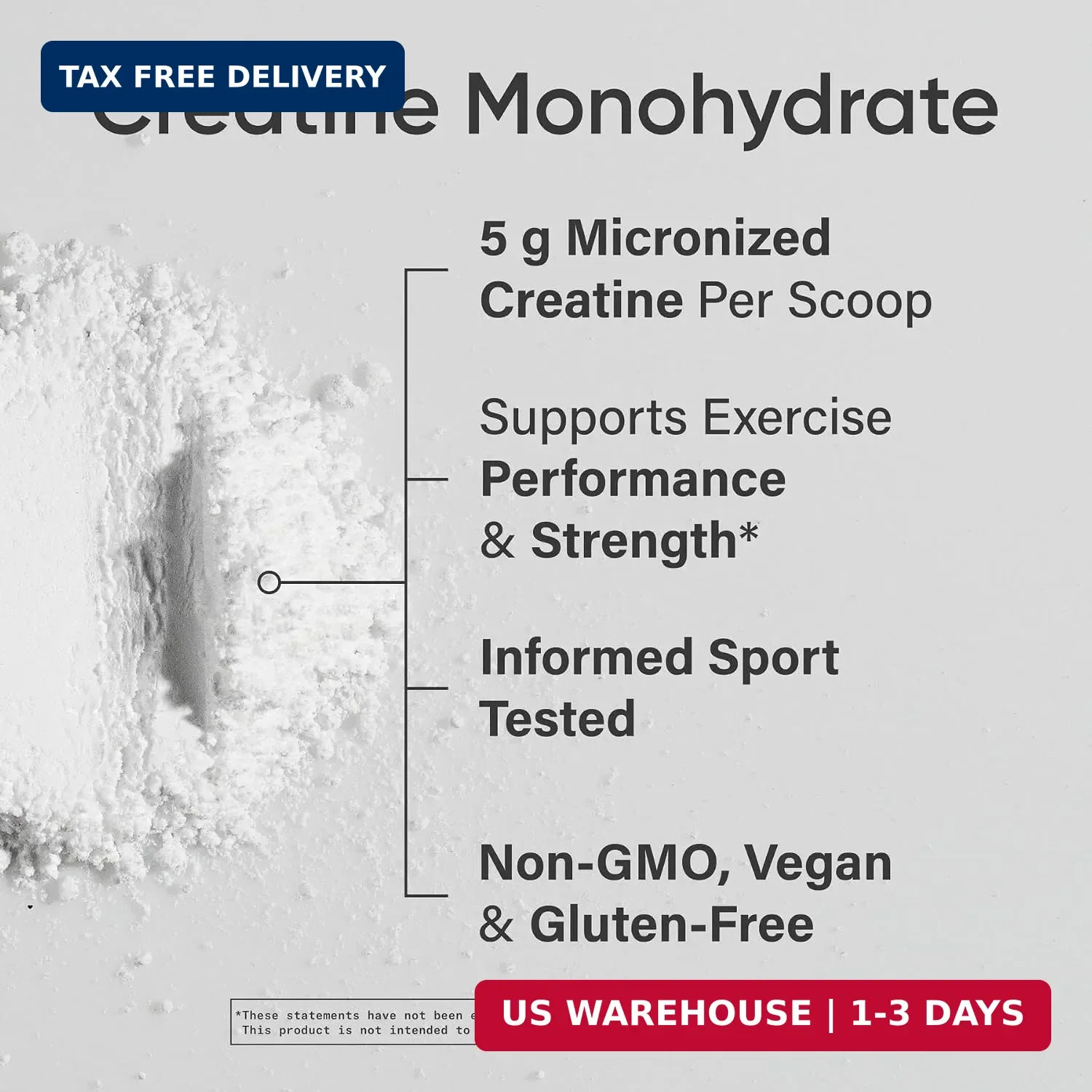 Creatine Monohydrate Powder 5g, Unflavored (100 Servings) | Mic