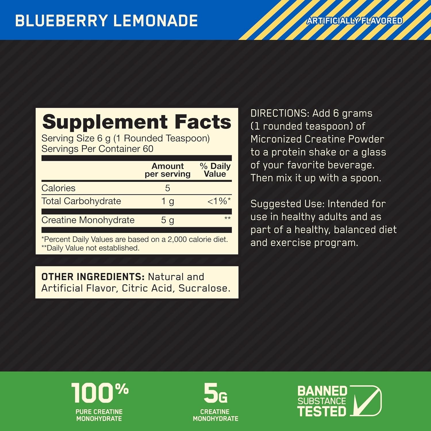 Micronized Creatine Monohydrate Powder, Blueberry Lemonade – 60 Servings