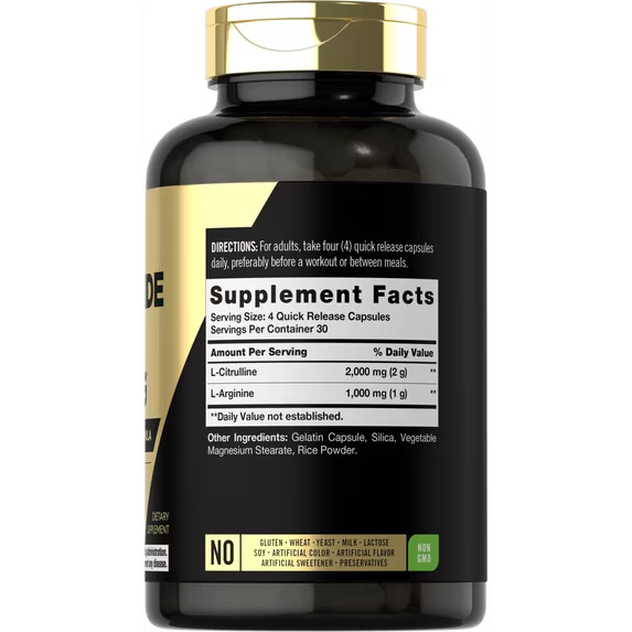 Nitric Oxide Booster L-Arginine, L-Citrulline 3000mg 120 Caps HIGHEST POTENCY