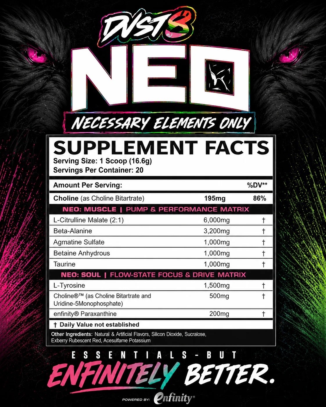 DVST8 NEO: Pre-Workout 200mg Enfinity Paraxant 3 Flavors See description.