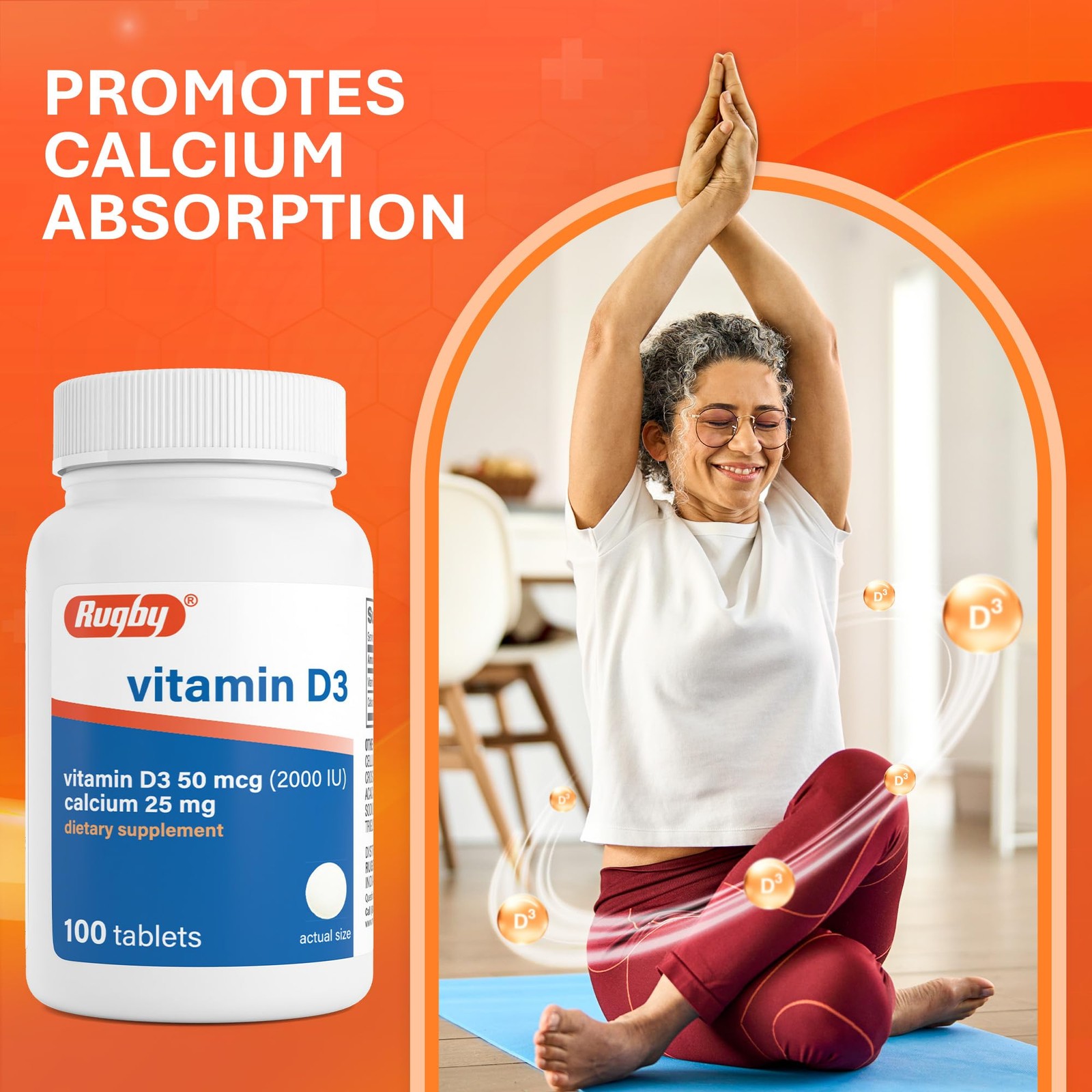 Rugby Vitamin D3 2000 IU (50 mcg) – 100 Count (Pack of 1), Natural Clear