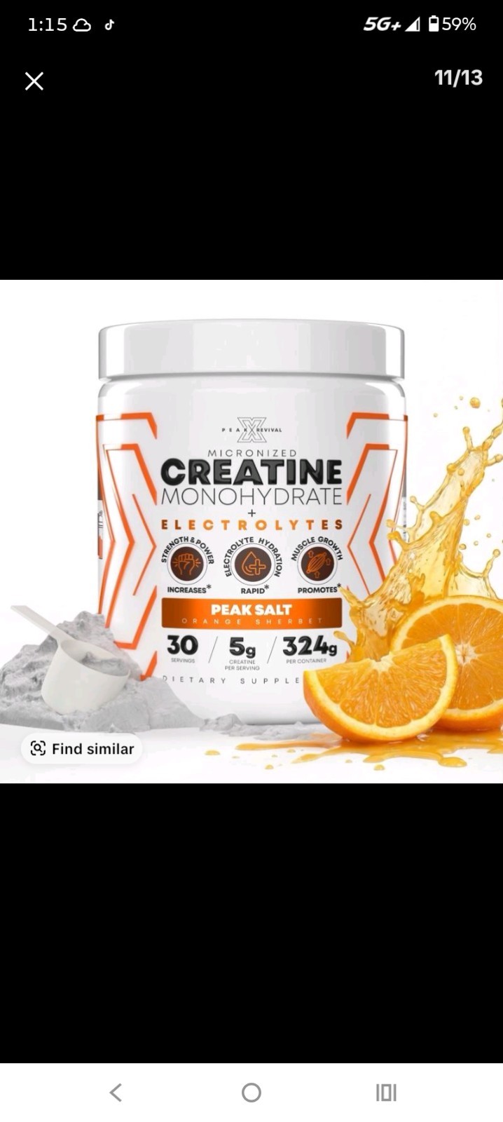 Peak Revival-X Creatine Monohydrate Powder Orange Sherbet 324g 30 Servings