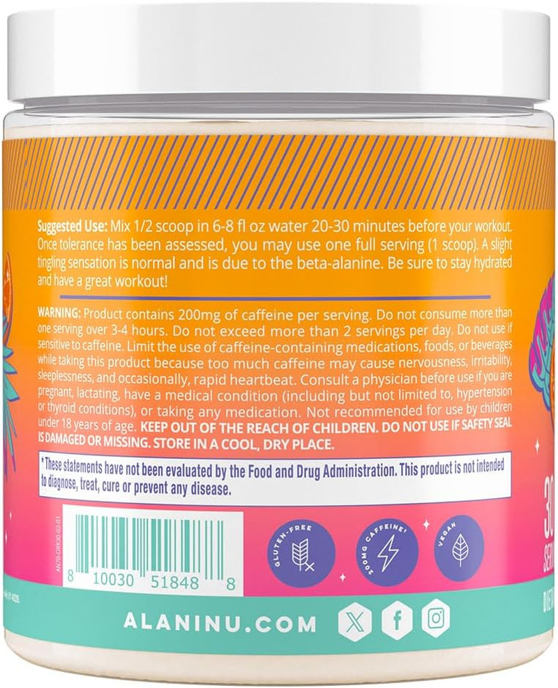 Pre Workout Powder Orange KISS, Amino Energy Boost, Endurance Supplement, Sug…