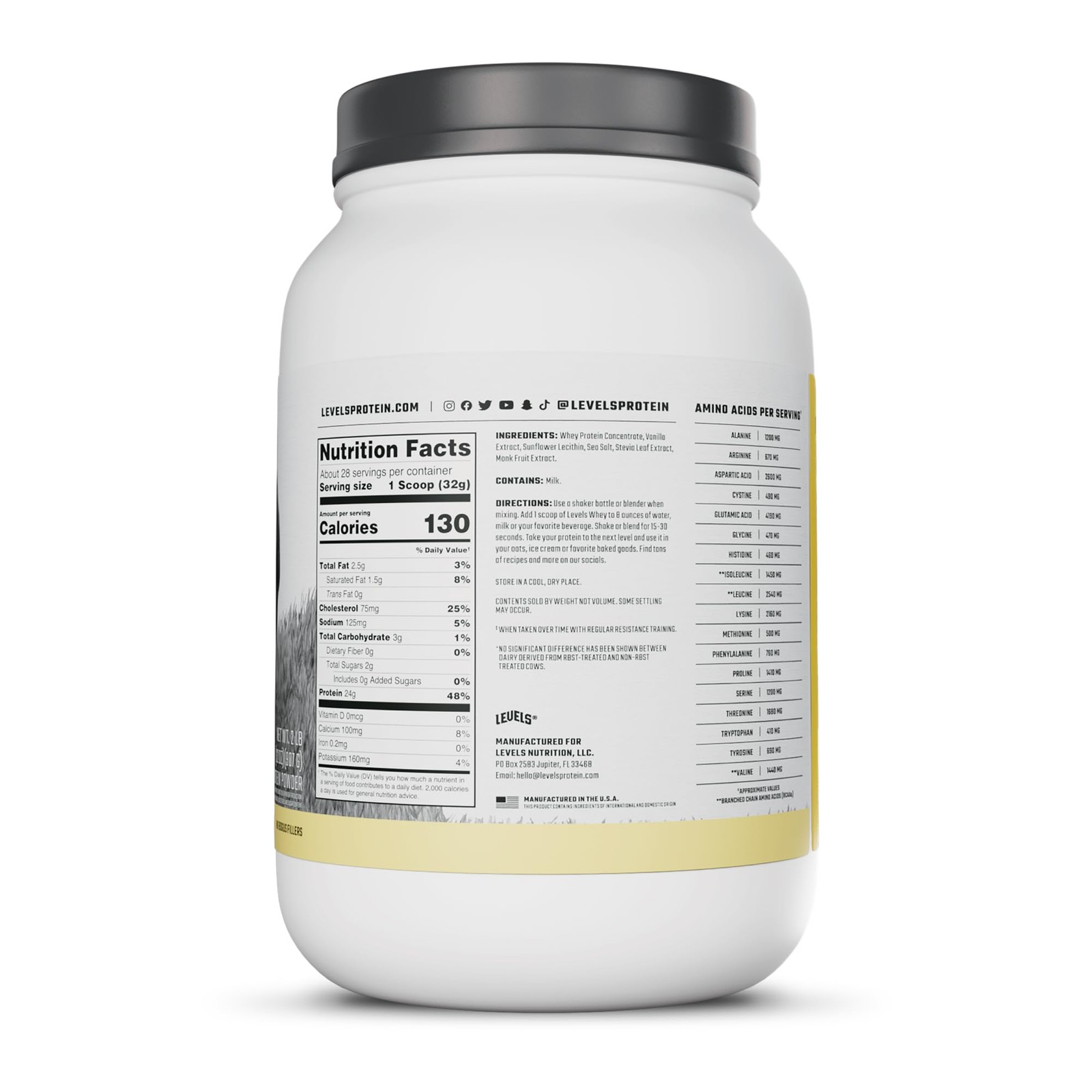 Levels Grass Fed Whey Protein Powder, No Artificials, 24G of Protein, Vanilla…