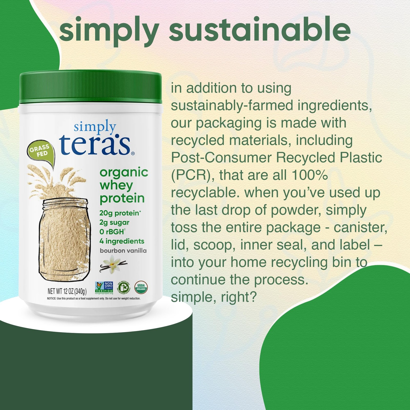 simply tera’s Organic Whey Protein Powder Grass Fed Vanilla Whey Protein Pow…