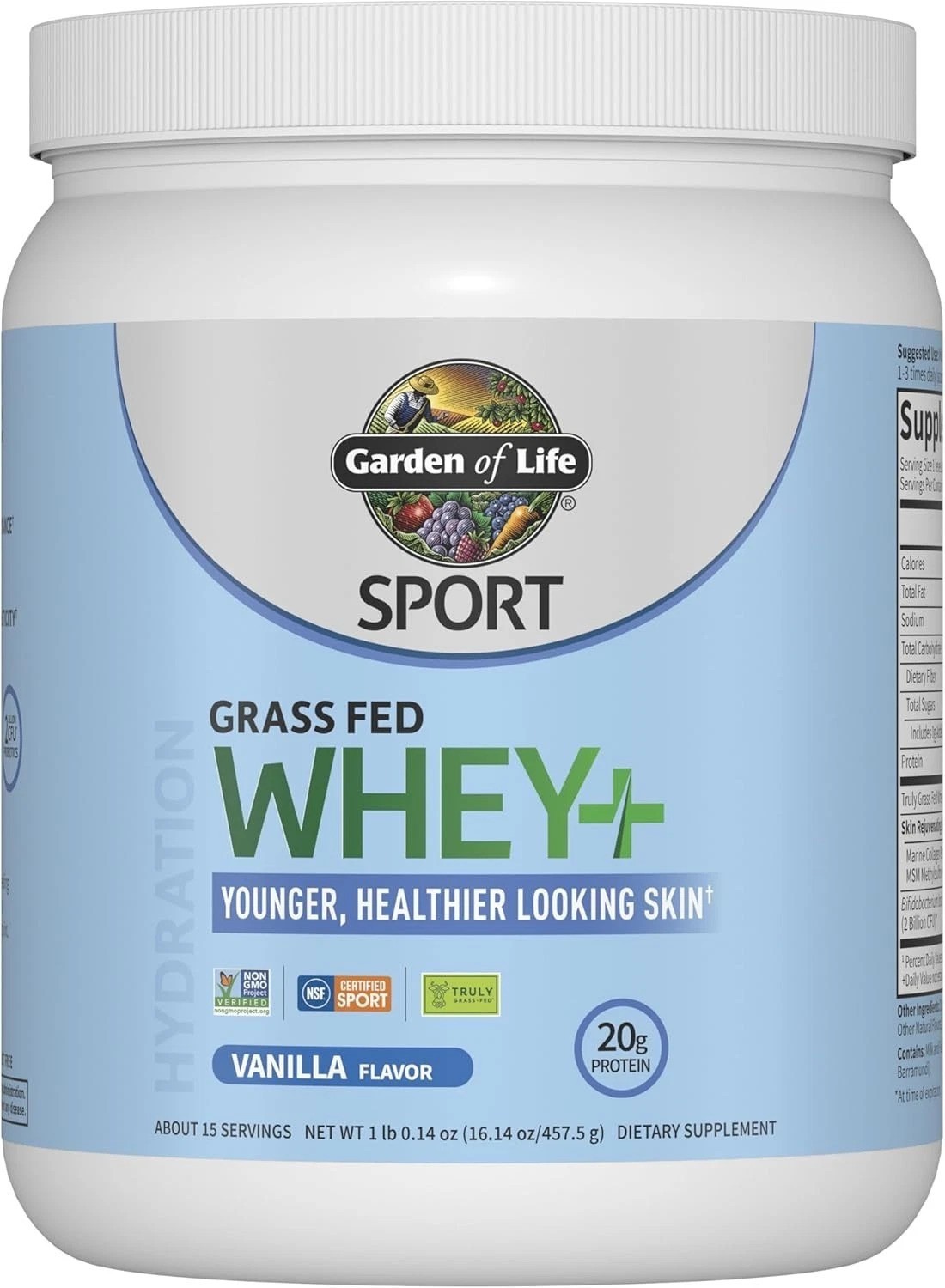 Sport, Grass Fed Whey+, Vanilla, 1 lb 0.14 oz 457.5 g
