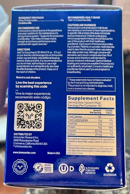 Immunotec Immunocal Glutathione Precursor – Classic BLUE – (30 Pkts) 12/2028!
