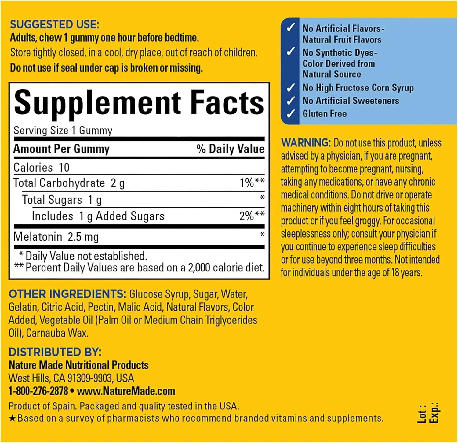 Nature Made Melatonin Gummies 2.5 mg, 80 Gummies Expires June 2027