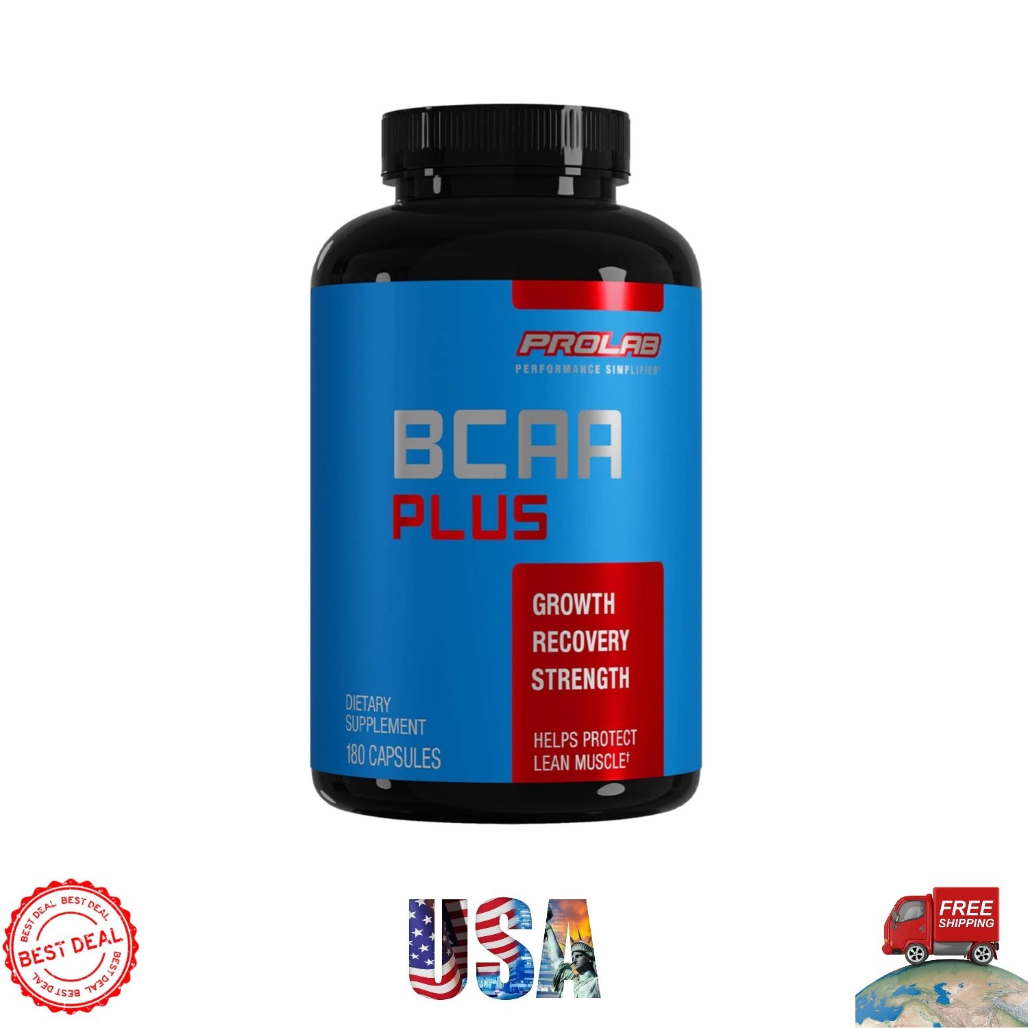 BCAA Plus Capsules – 180 Count for Optimal Muscle Recovery & Lean Muscle Support