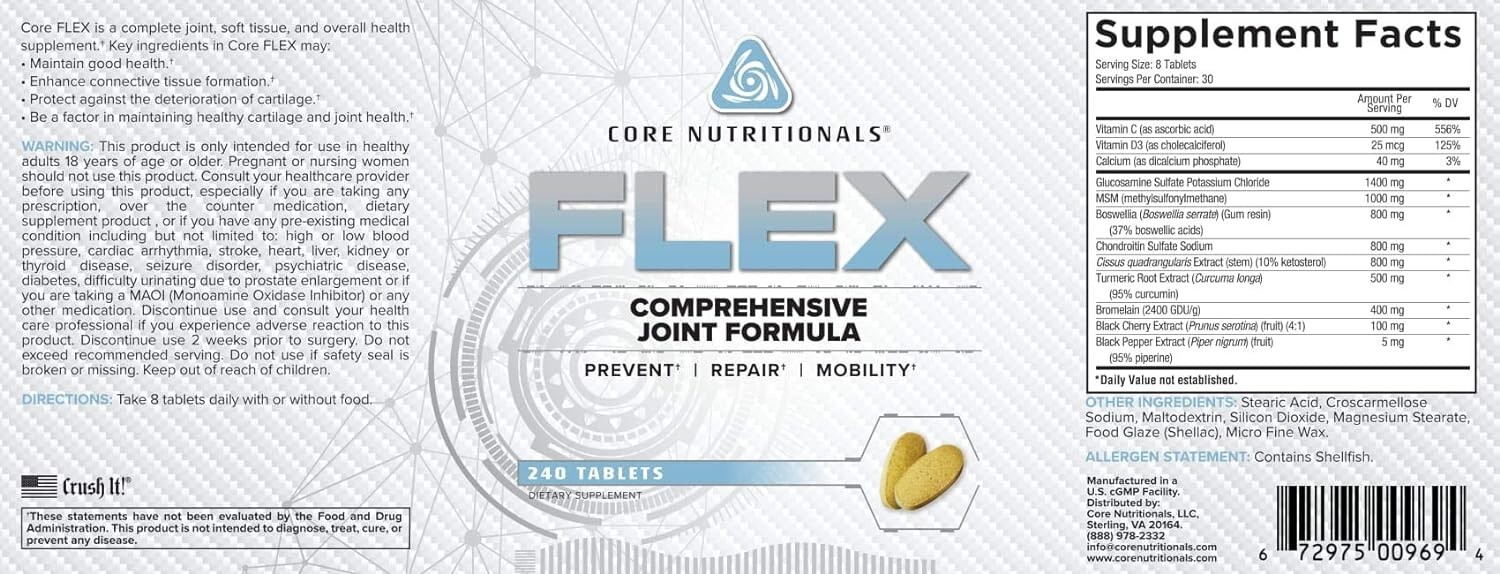 Core Nutritionals Flex Platinum Comprehensive Joint Health – 240 Tabs Free Ship