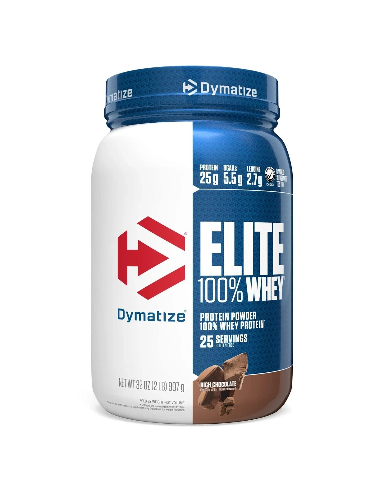Dymatize Elite 100 Whey Protein Powder, Chocolate, 25g of Protein, 5.5g BCAAs*