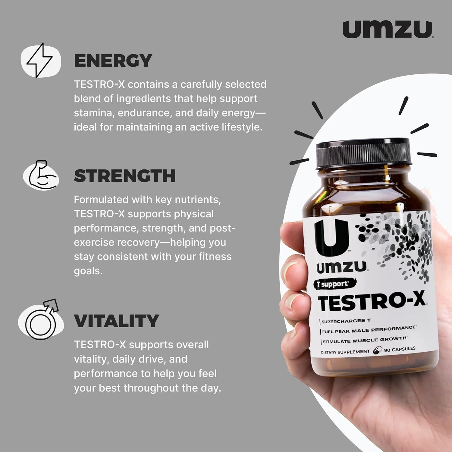 Testro-X Natural Testosterone Booster Men Ashwagandha Zinc Energy Muscle 90 Caps