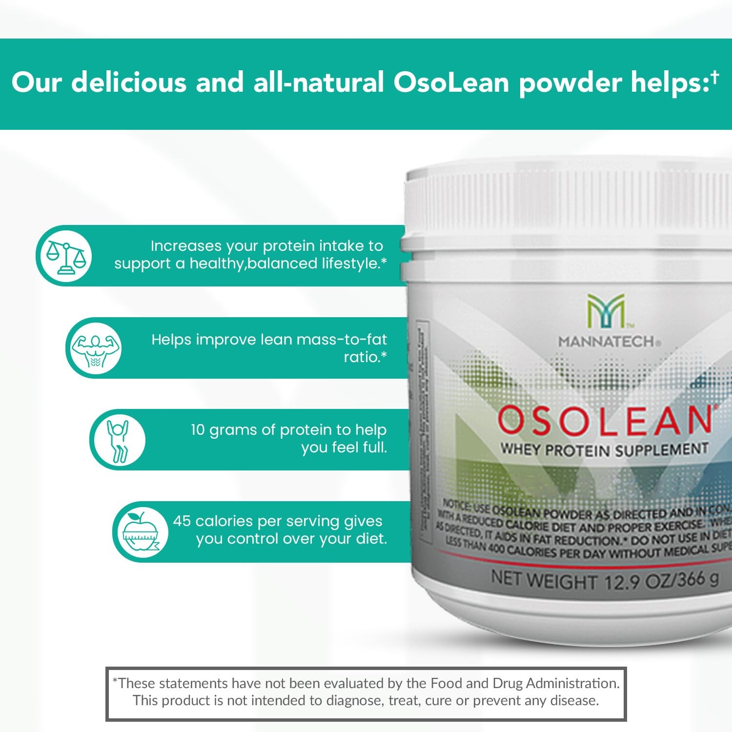 Mannatech OsoLean Protein Powder 12.9 oz Soy Protein Canister