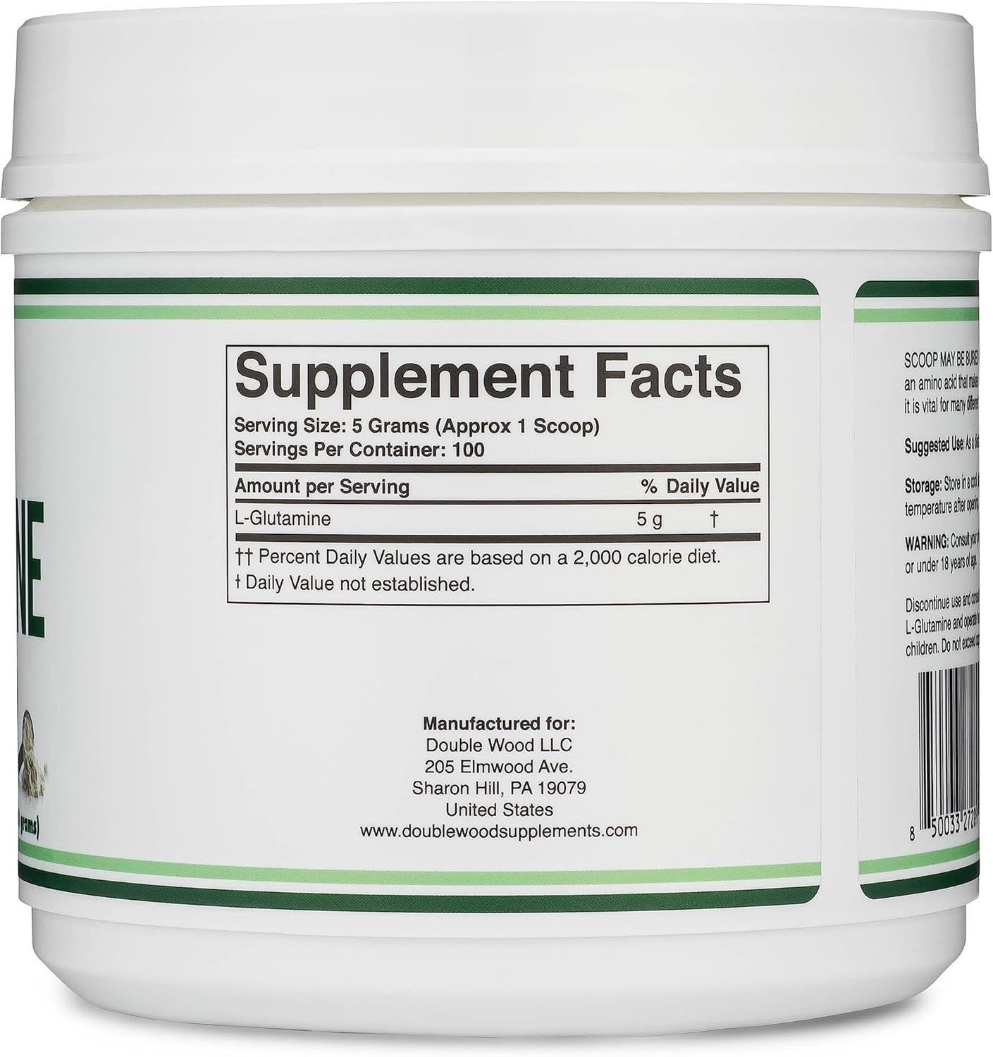 L Glutamine Powder 1.1Lbs (100 Servings of 5 Grams Each – Third Party Tested L-G