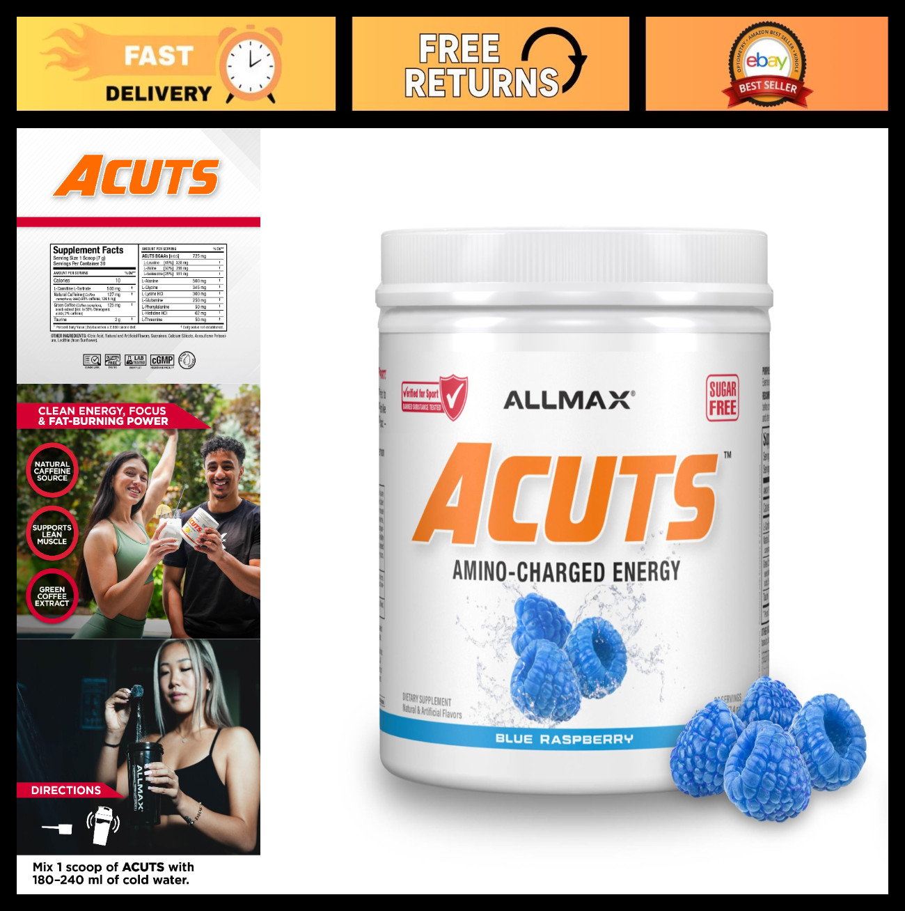 Amino Energy Powder – 30 Servings, Blue Raspberry | Boost Energy & Focus, 4.2g A