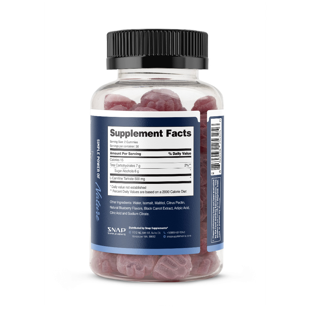 Sugar Free L-Carnitine Chews Natural Energy, Pre Workout and Recovery Gummy 60ct