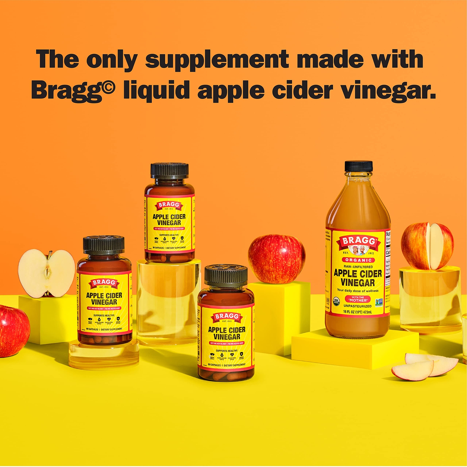 Bragg Apple Cider Vinegar Capsules 90 Count Non-gmo Vegan Sugar Free