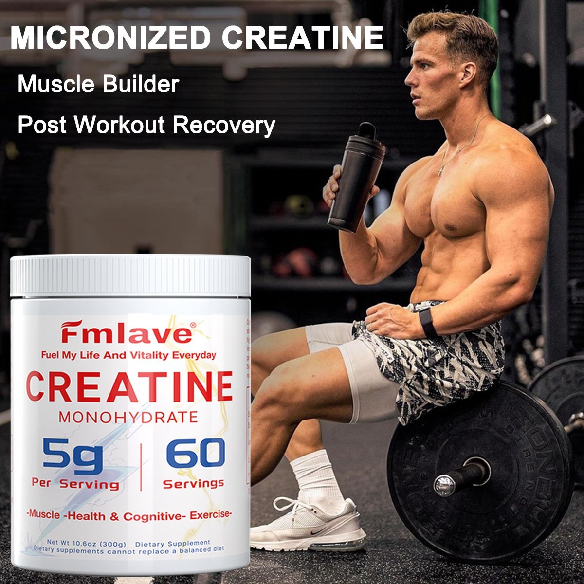 Creatine Monohydrate Micronized Powder 300G – 60 Servings – Unflavored Free Ship
