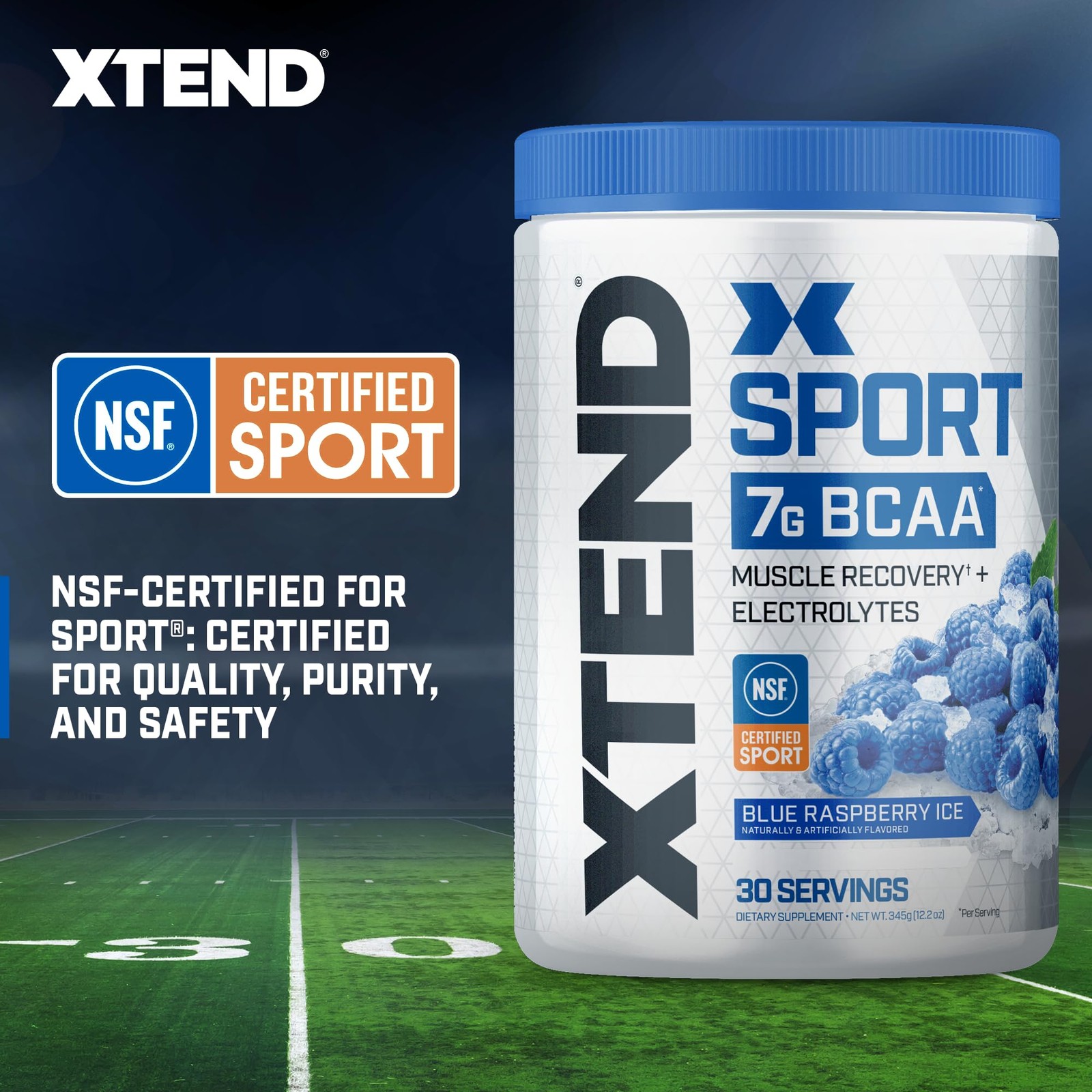 XTEND Sport BCAA Powder Blue 12.2 Ounce (Pack of 1), Raspberry Ice