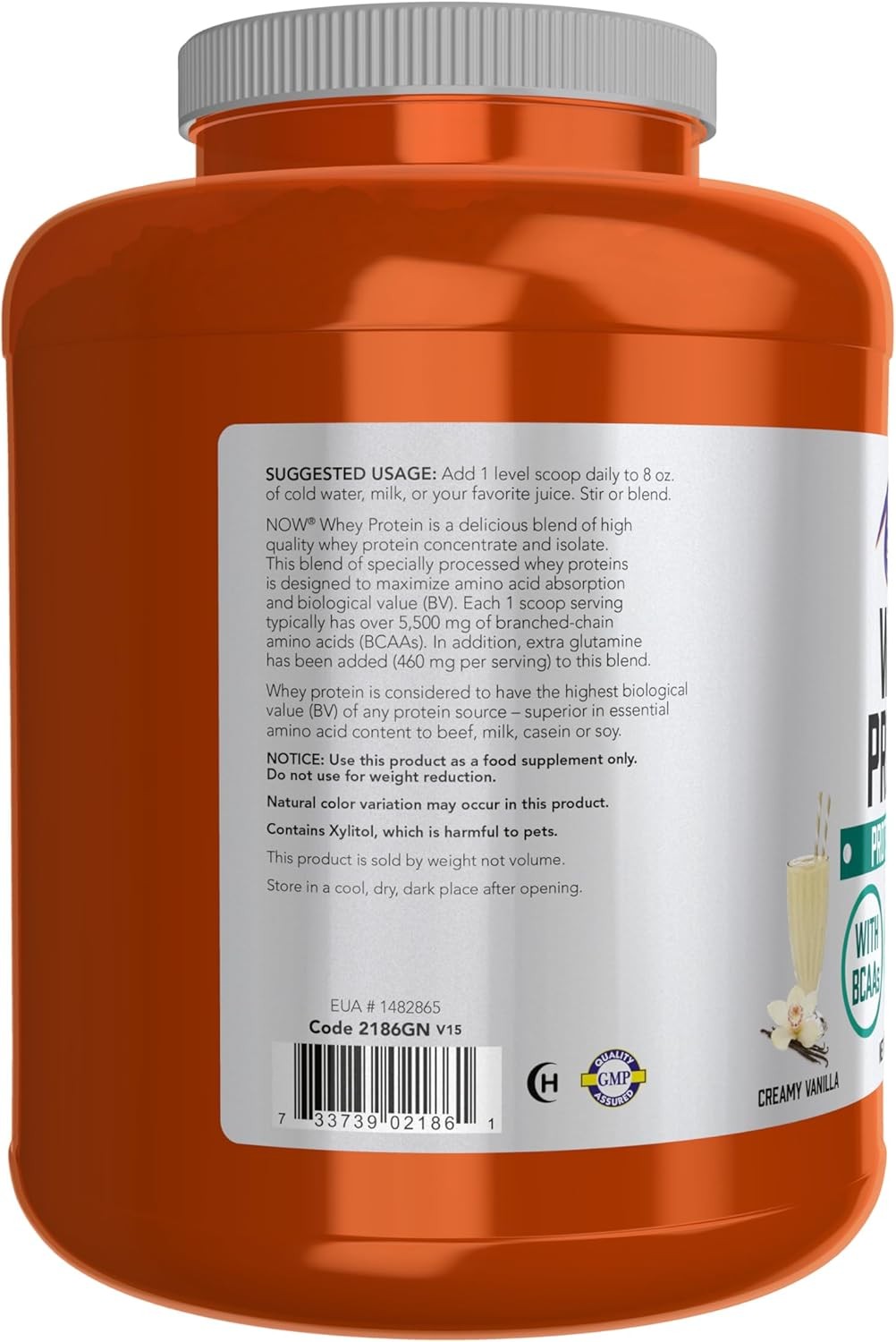 NOW Sports Nutrition, Whey Protein, 26 g With BCAAs, Creamy Vanilla 6 Pound