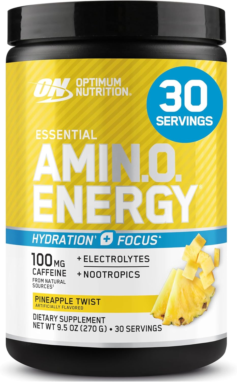 Amino Energy Powder plus Focus, with BCAA, Electrolytes, and Caffeine, Pineapple