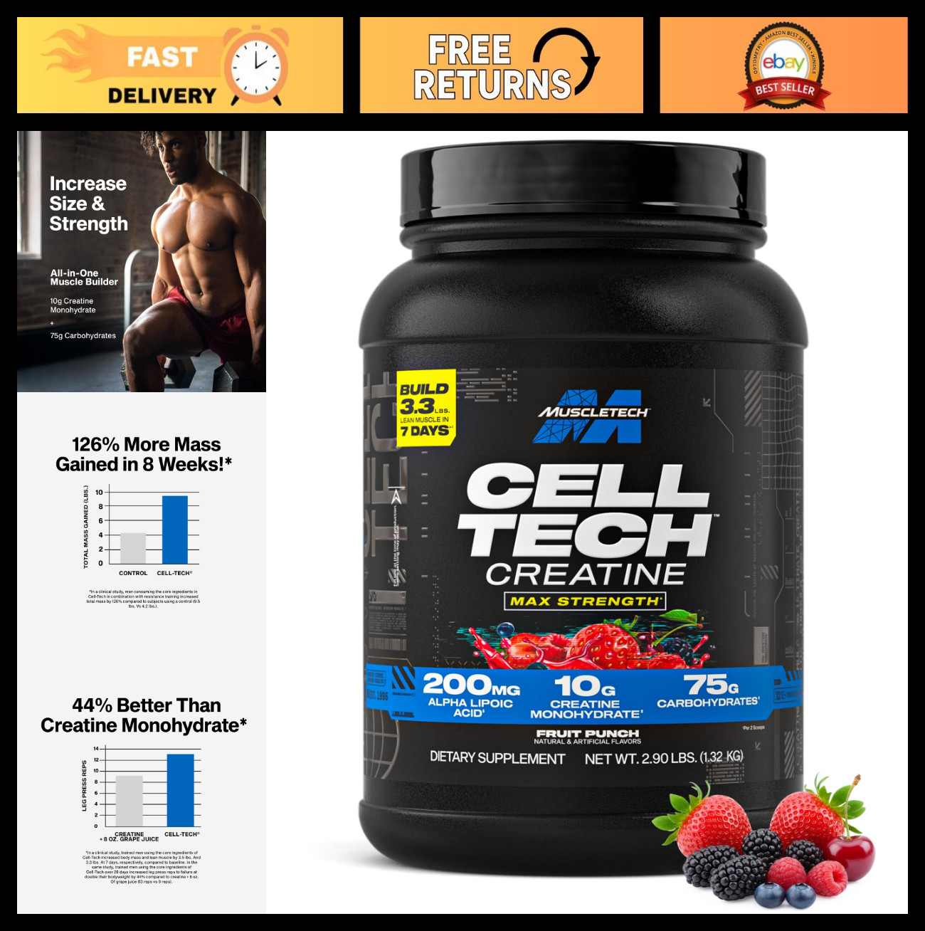 Creatine Monohydrate Powder – Post Workout Recovery Drink, Muscle Builder, 2.90