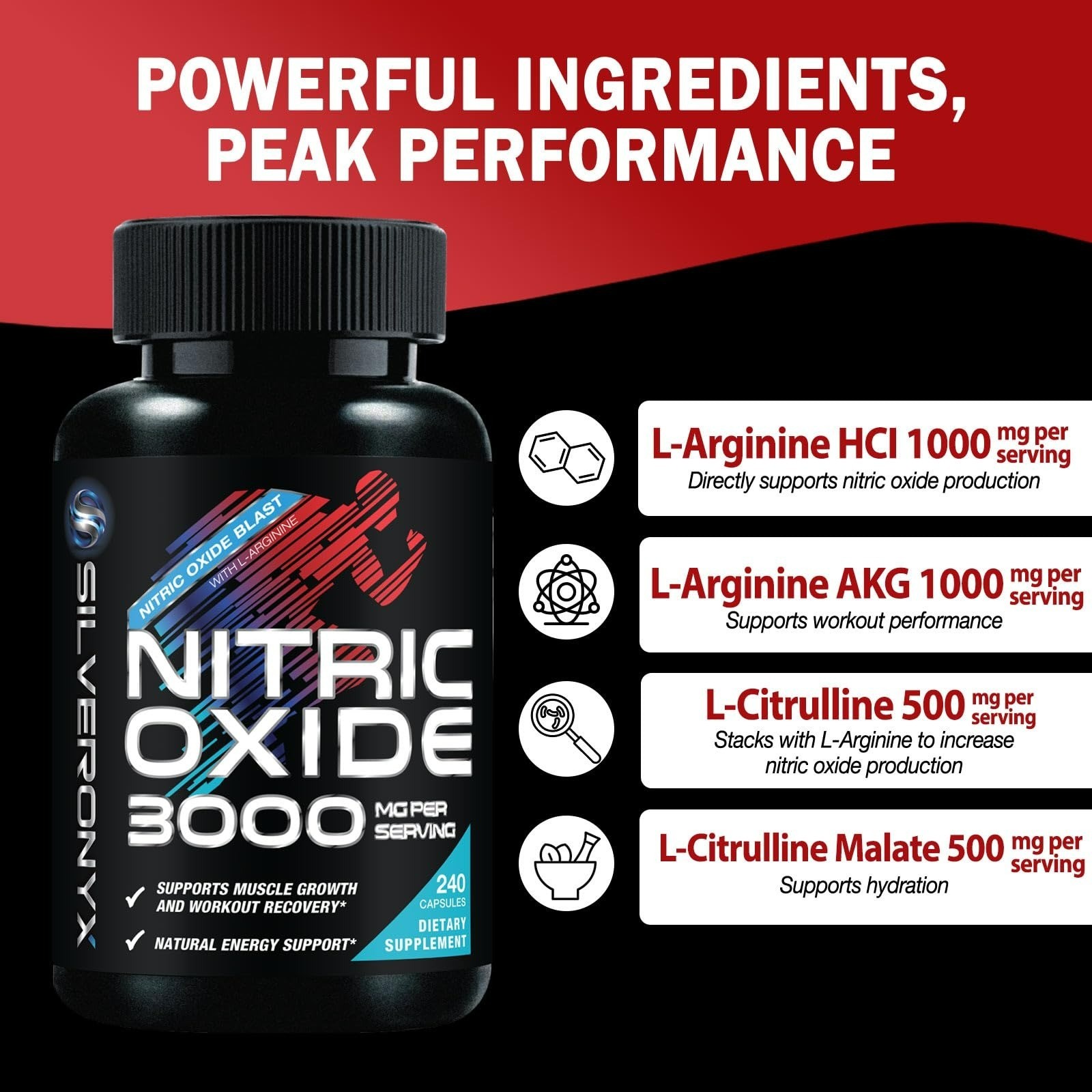 Extra Strength Nitric Oxide Booster – L-Arginine & Citrulline – 240 Capsules