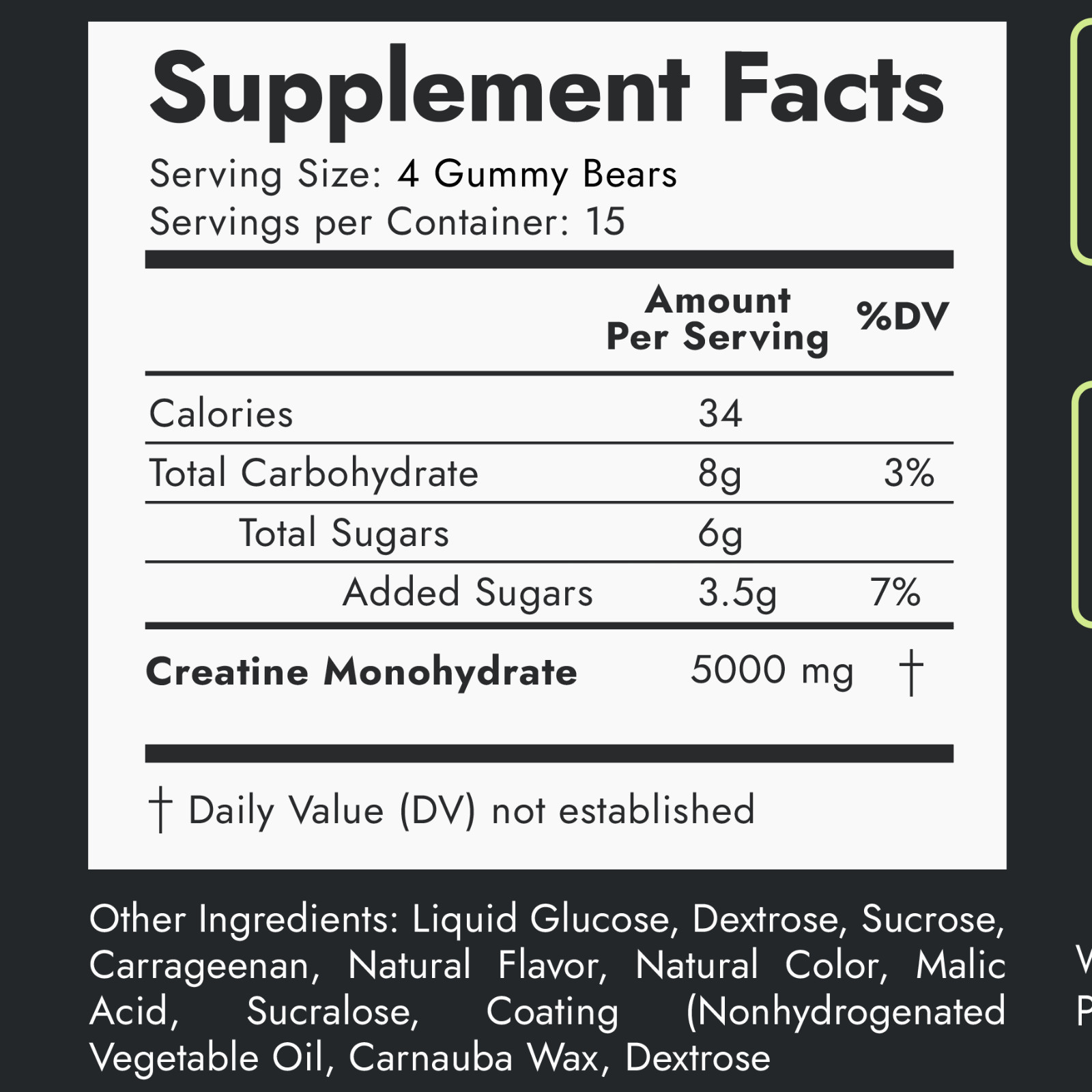 Creatine Gummies Chewable Creatine 1,250mg per Gummy – Natural Pineapple Flavor