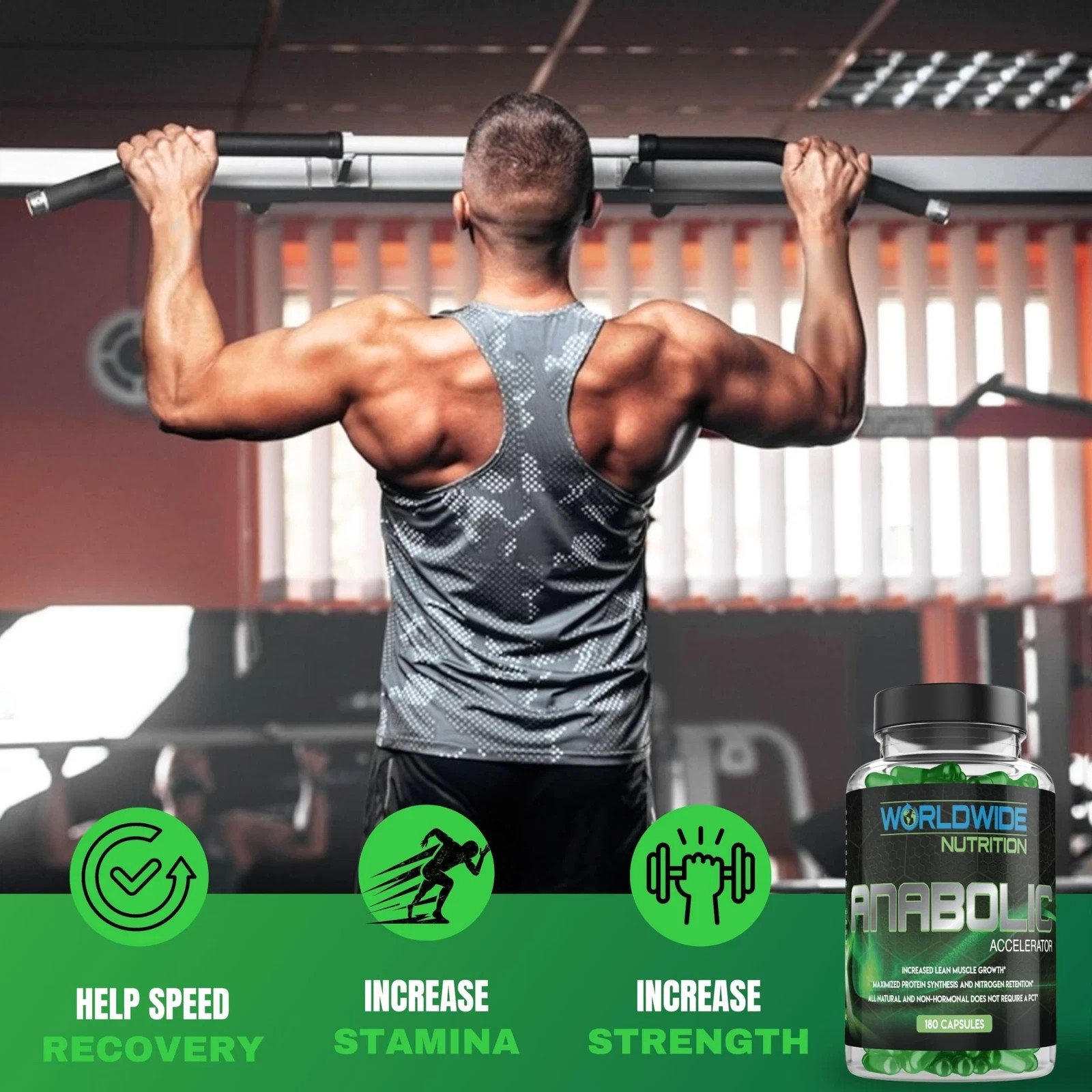 Worldwide Nutrition Anabolic Accelerator 180 Count Muscle Growth Energy Men