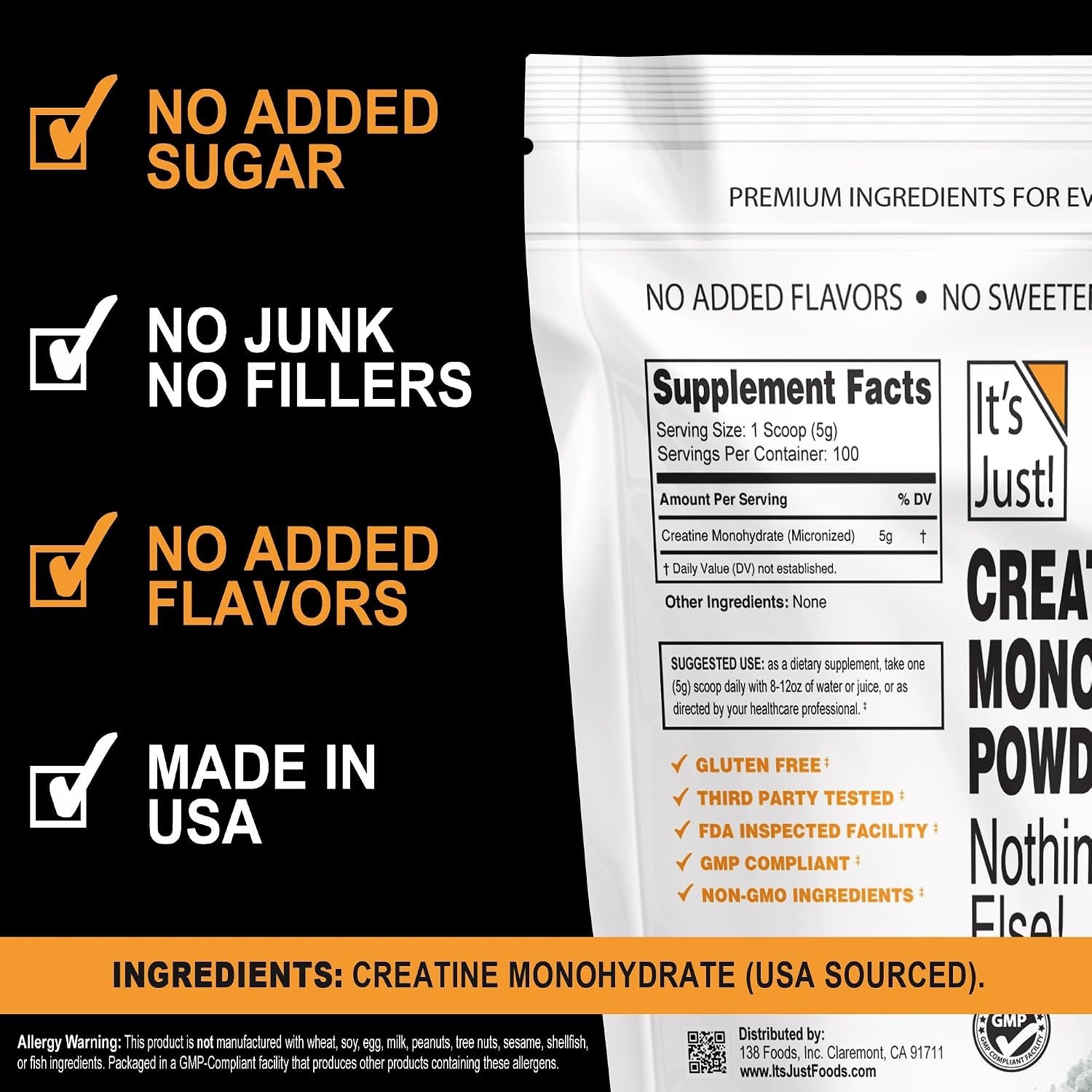 Creatine Monohydrate Powder, Pure Creatine Powder, , 3rd Party Lab Tested, 5g…