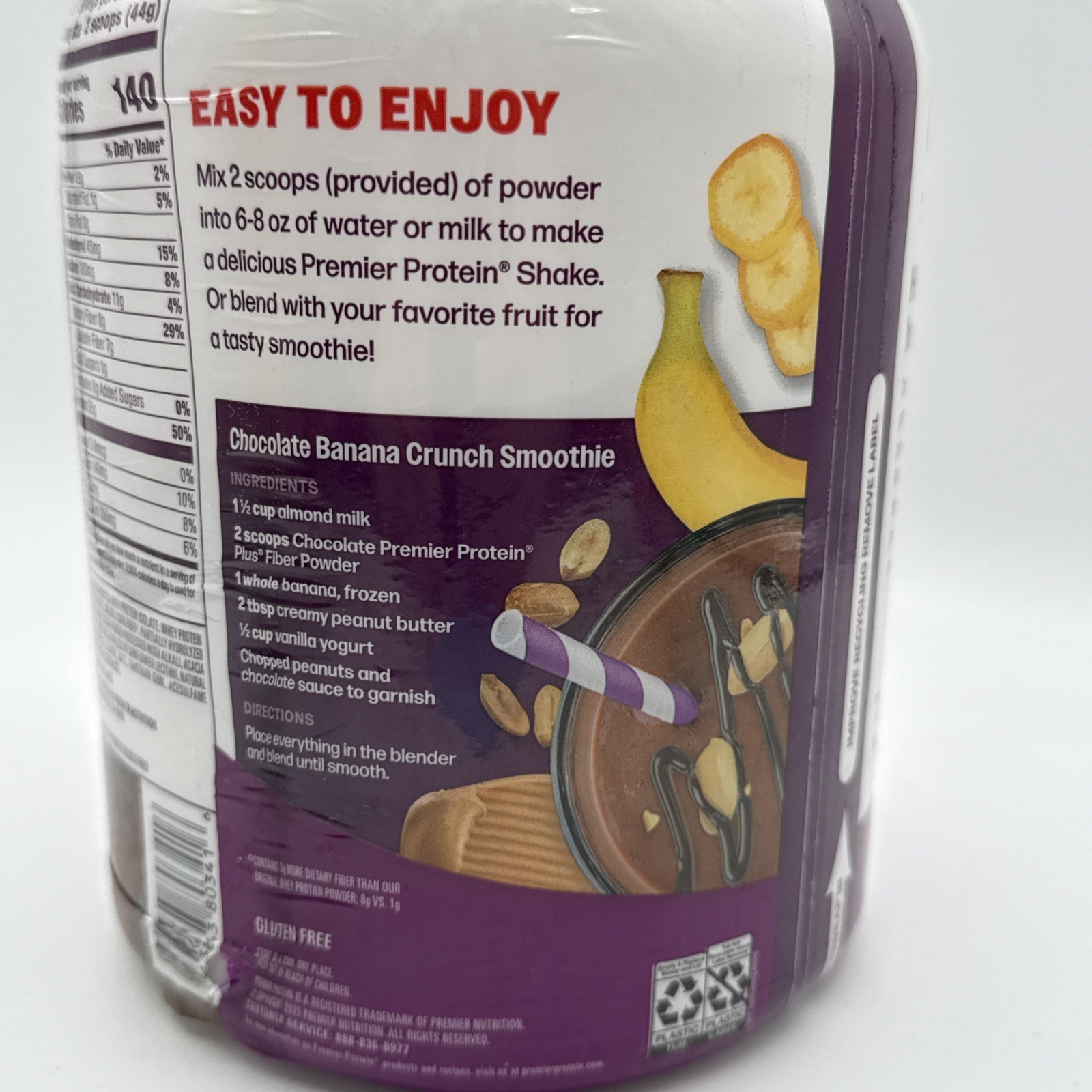 Premier Protein Powder Plus Fiber 25g Protein 7g Fiber Chocolate No Added Sug…