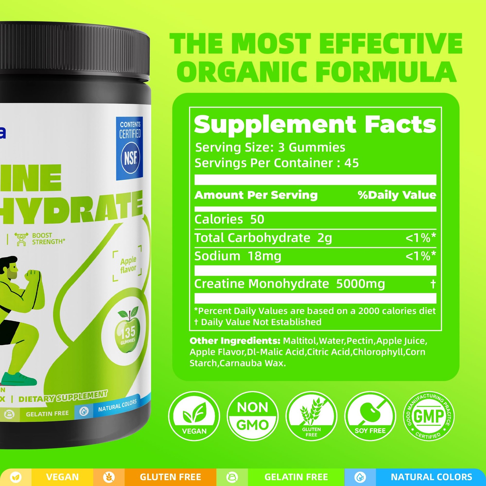 Creatine Monohydrate Gummies, NSF Certified Creatine Gummy, 5g Dose for Men a…