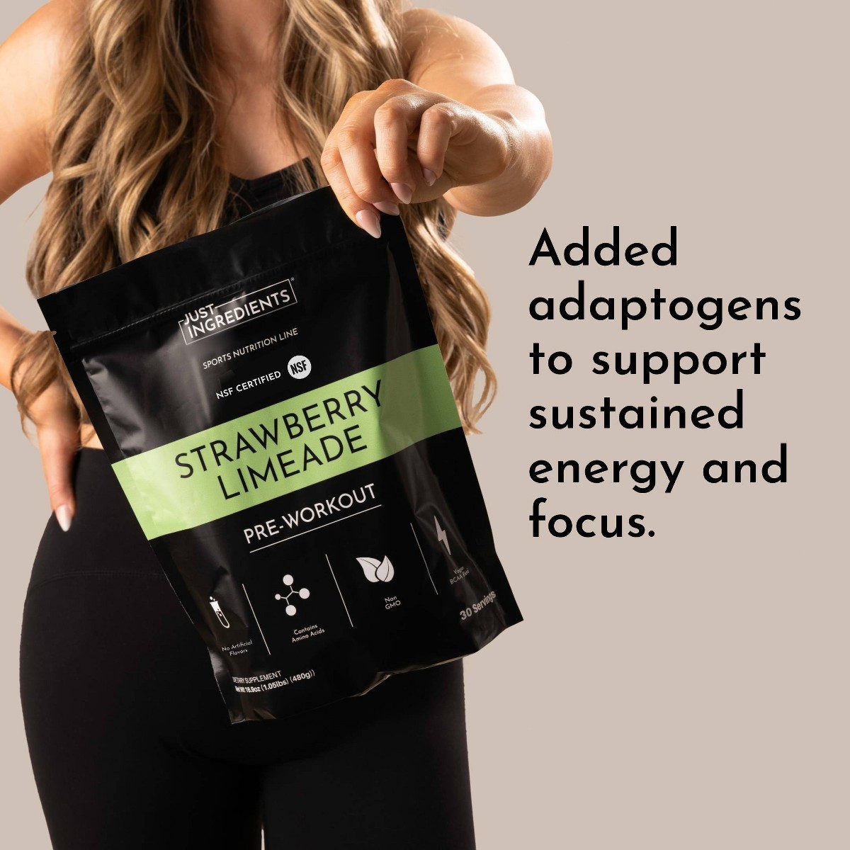 Just Ingredients Strawberry Limeade Pre-Workout Powder (NSF) – 30 Servings