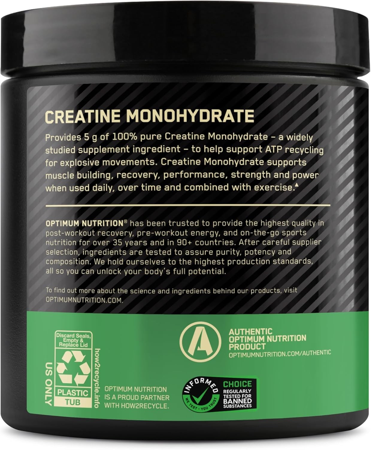 Optimum Nutrition Creatine Monohydrate Powder, Unflavored, 300g 60 Servings