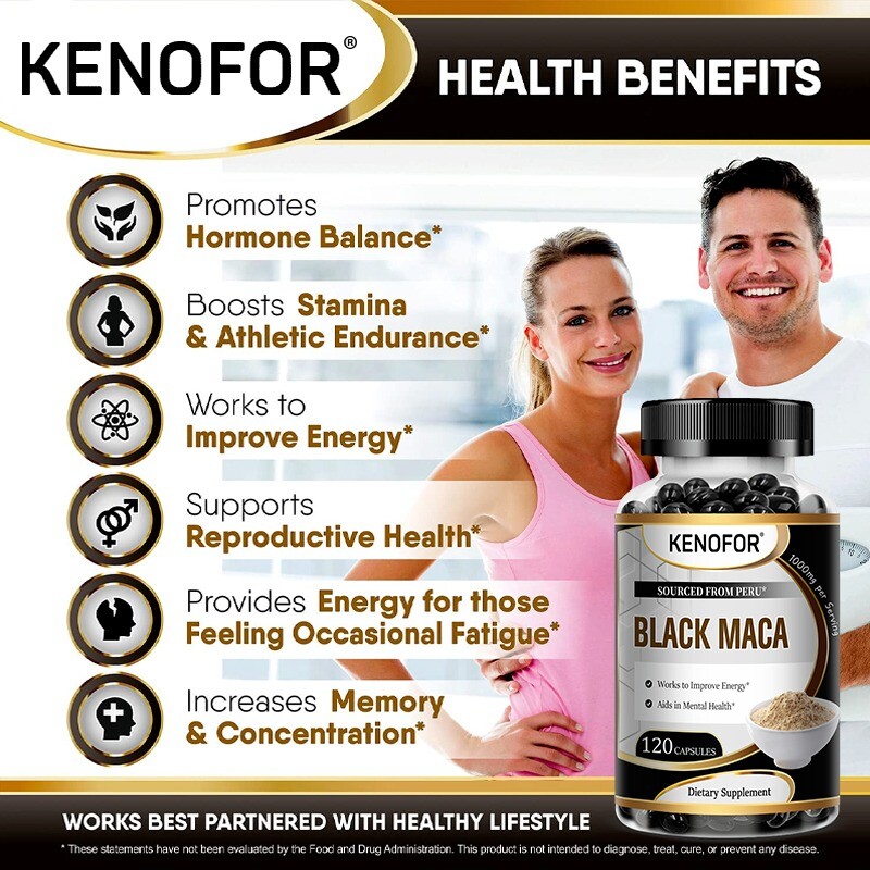 Black Maca 1,000 Mg Natural Energy Booster Peruvian Maca for Men and Women
