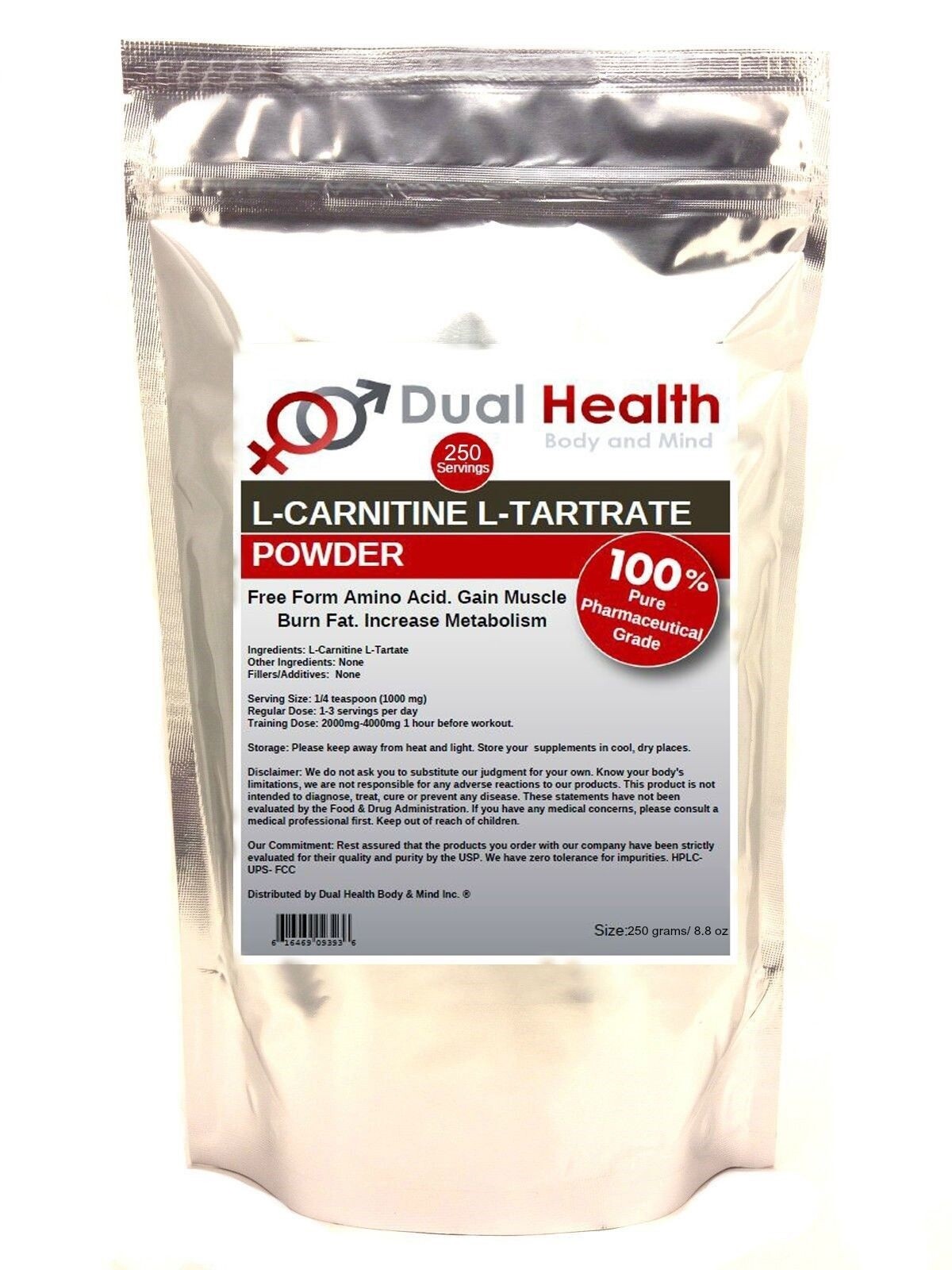 L-CARNITINE 250g (8.8oz) Tartrate Powder Diet Weight Loss Memory Muscle Recovery