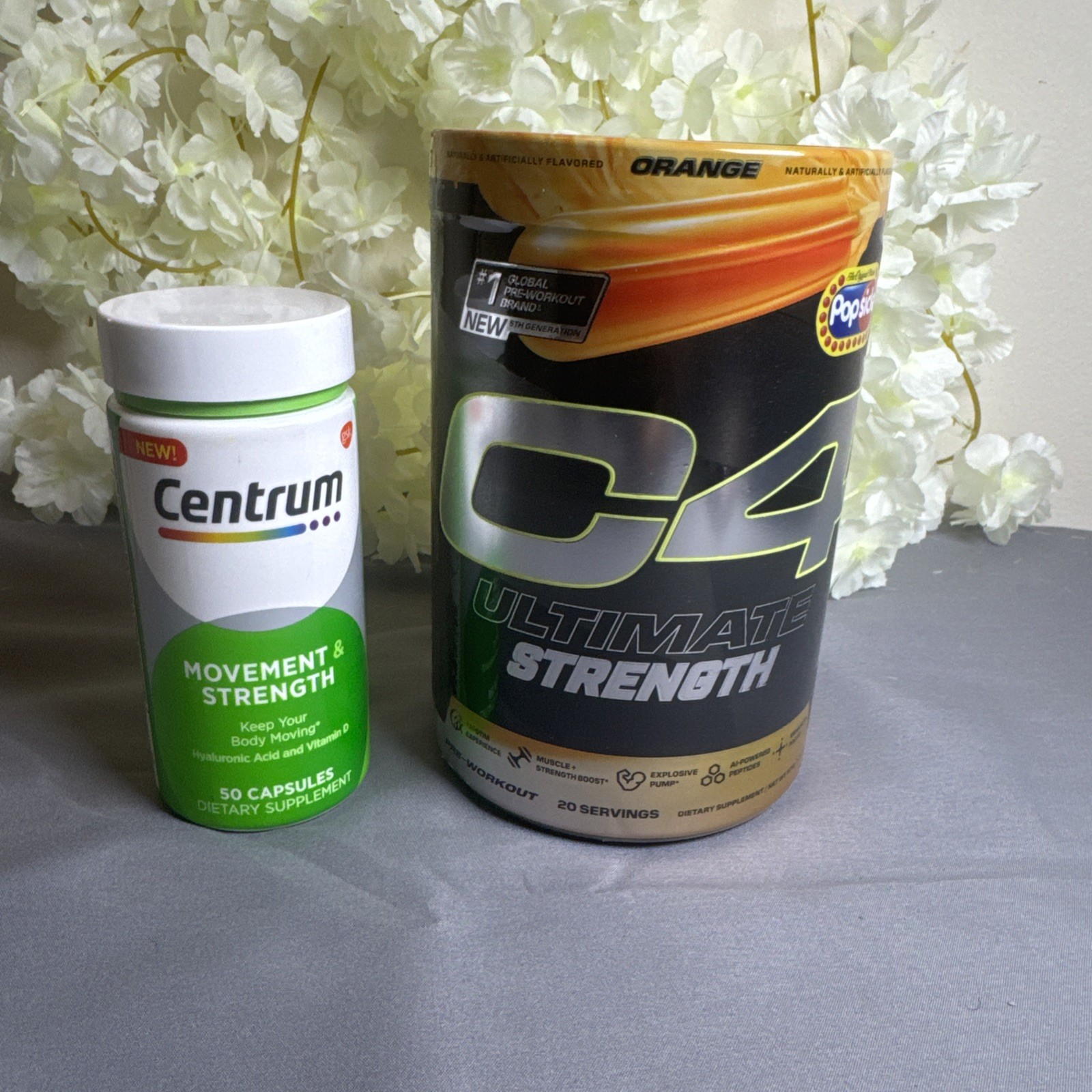 Lot of 2 Supplements C4 Ultimate Strength Orange + Centrum Movement & Strength