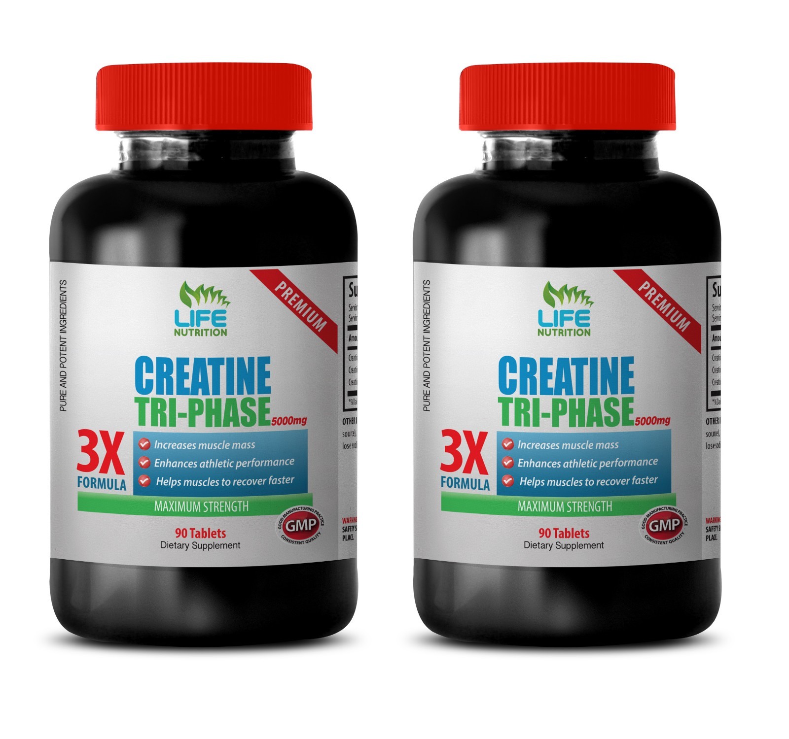 Tri-Phase Creatine 5000mg Phosphate Pyruvate Monohydrate (2 Bottles,180 Tablets)