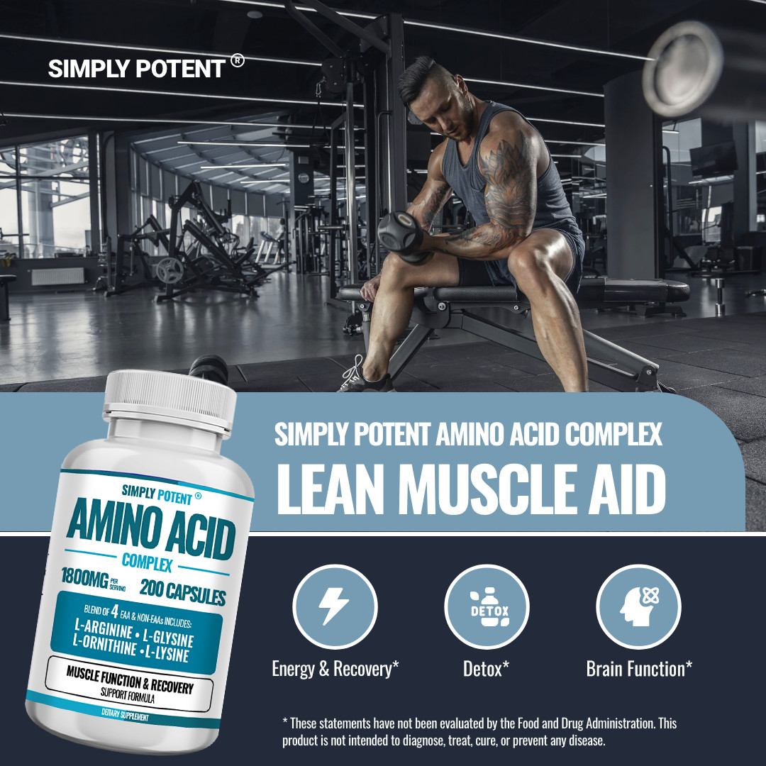 Amino Acid Complex 1800mg 200 Capsules, L-Arginine L-Glysine L-Lysine L-Ornithin