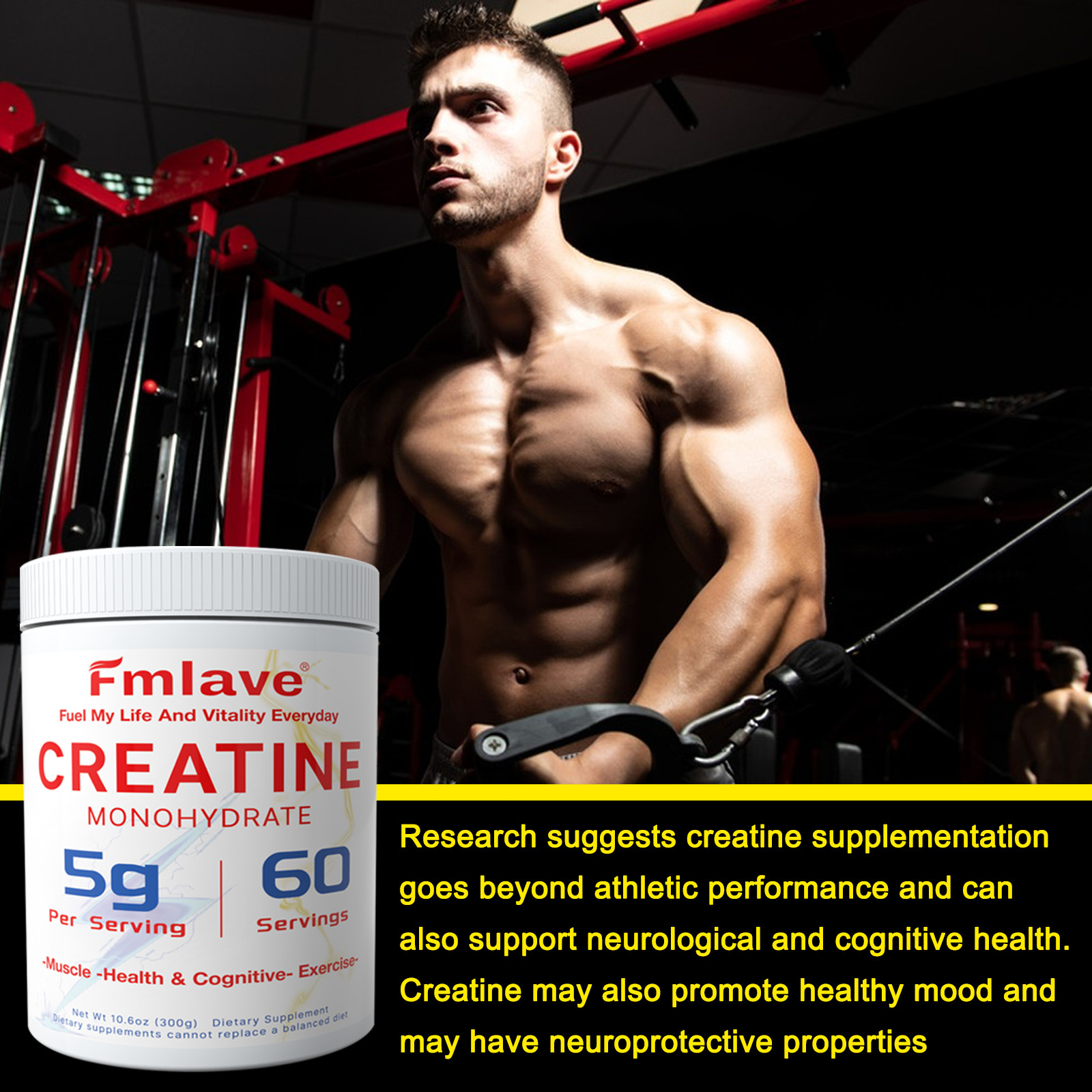 Micronized Creatine Monohydrate Powder 300g, 60 Servings, Unflavored Creatine US