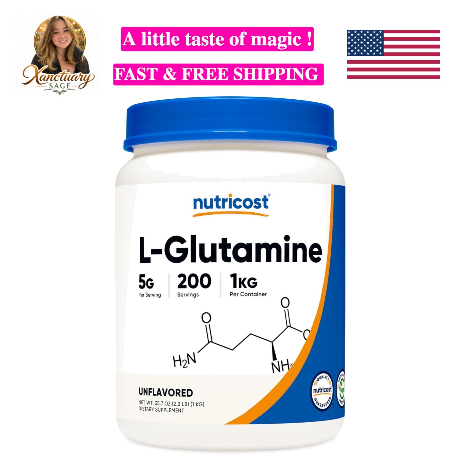 1 KG L-Glutamine Powder – Pure, Vegetarian, and 3rd Party Tested for Quality