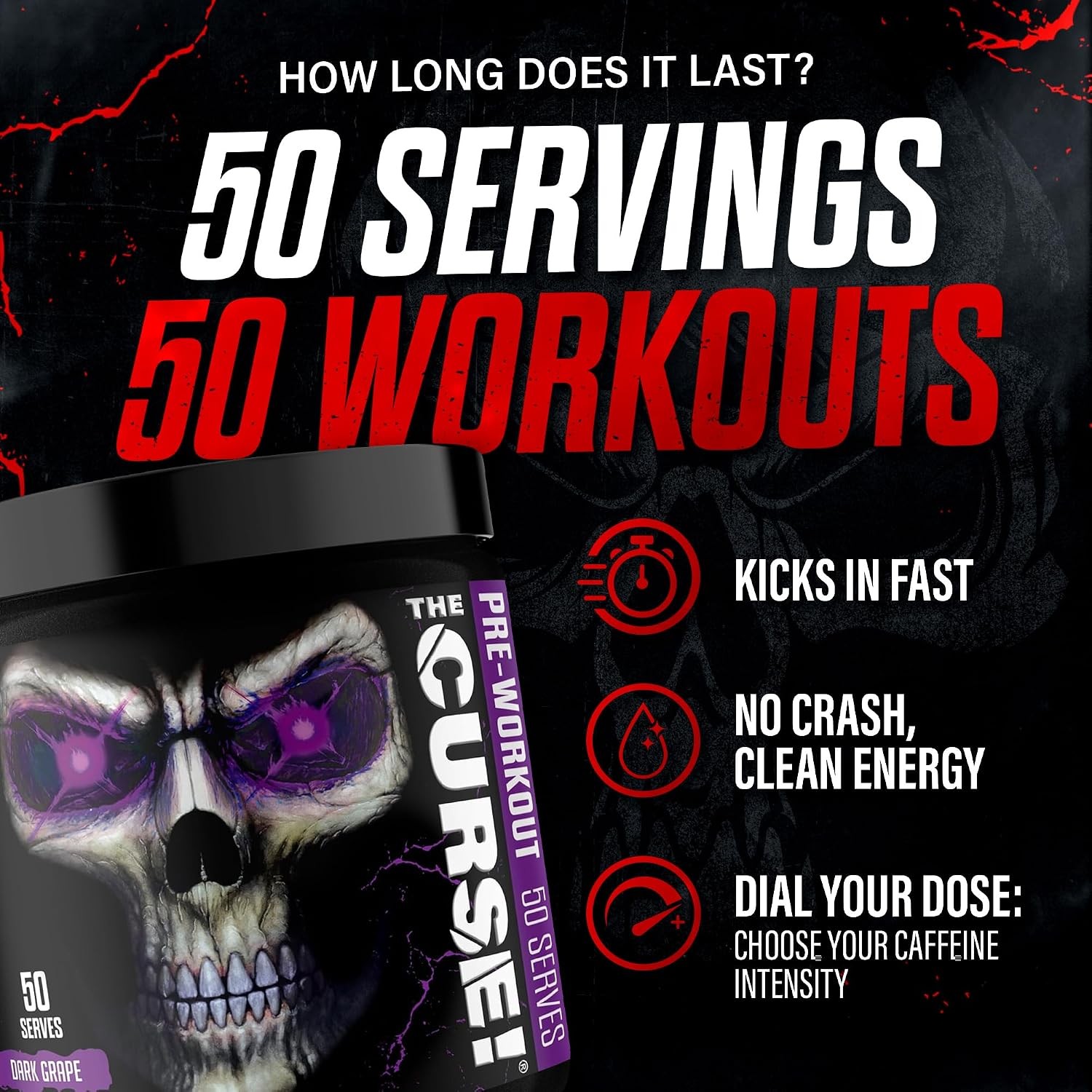 Jnx The Curse Pre Workout Powder with Creatine Blue Raspberry Flavor 8.8 Ounce