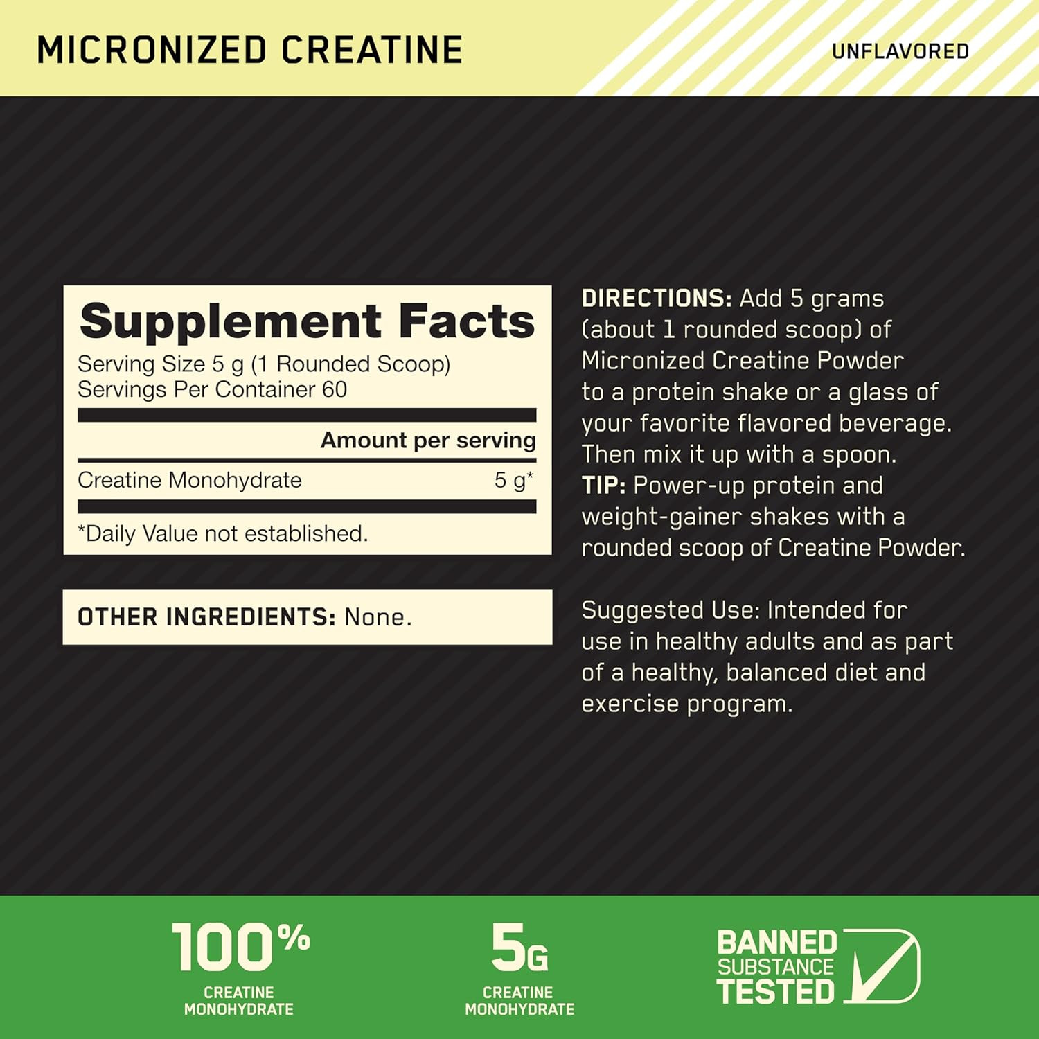 Micronized Creatine Monohydrate Powder, Unflavored, 60 Servings, 300 Grams (Pack