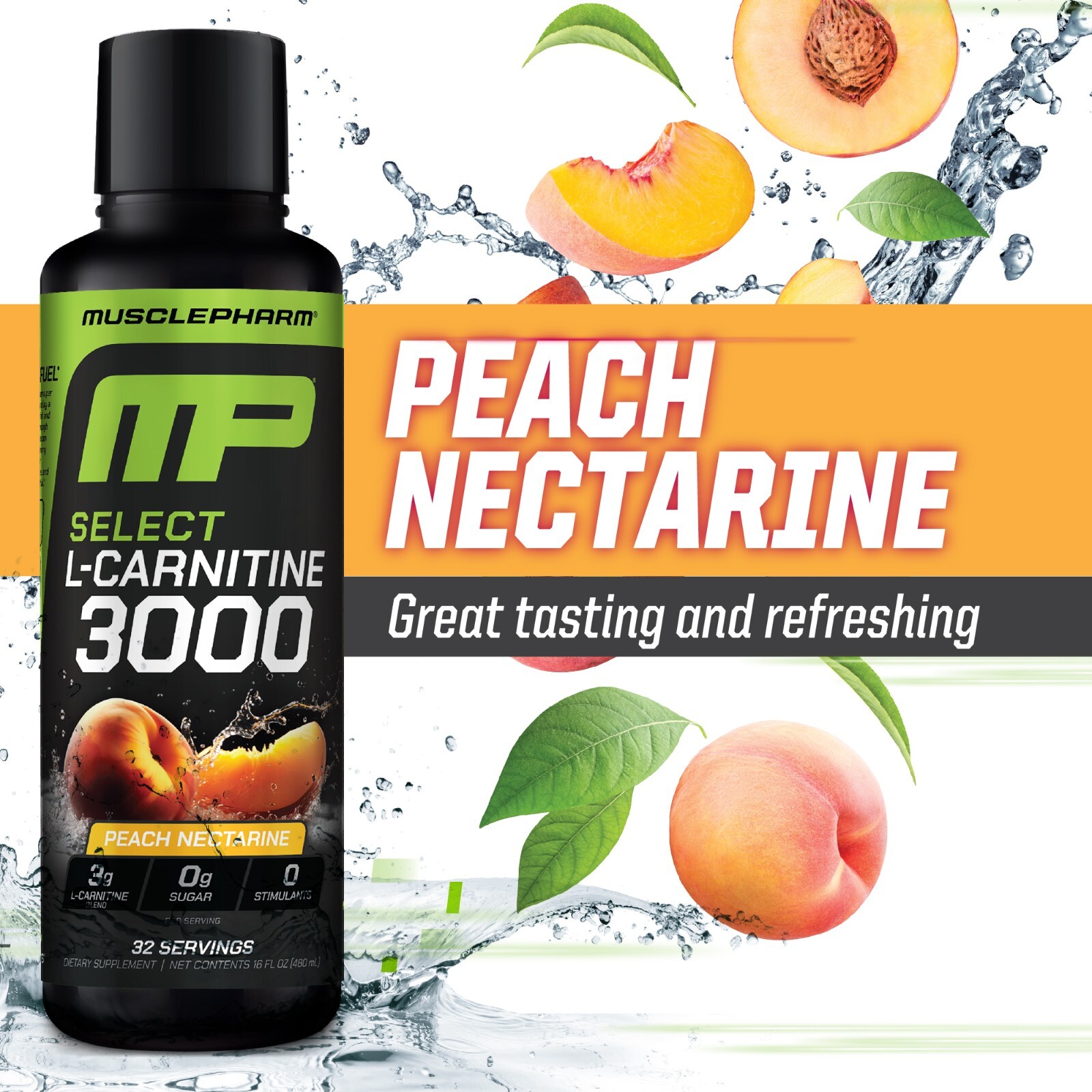 MusclePharm High Performance Liquid L-Carnitine 3000 Peach Nectarine 32 Servings
