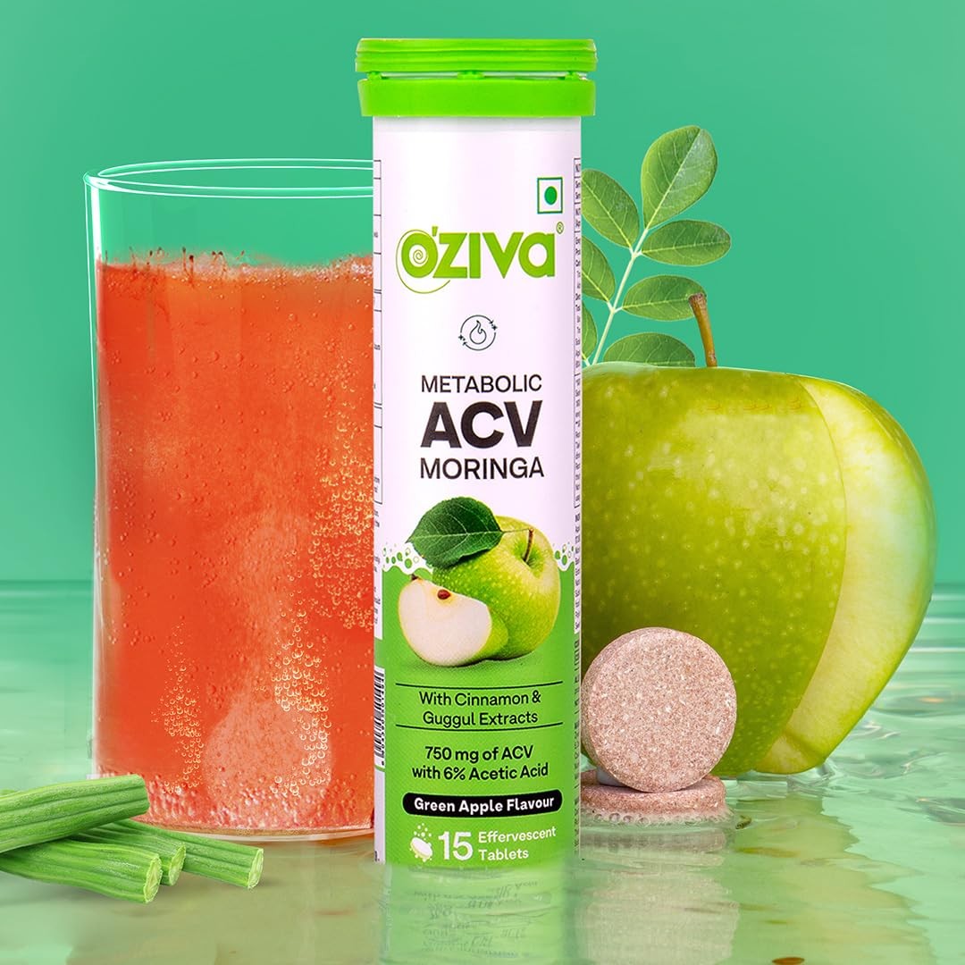 OZiva ACV Moringa Effervescent Green Apple Pack of 4