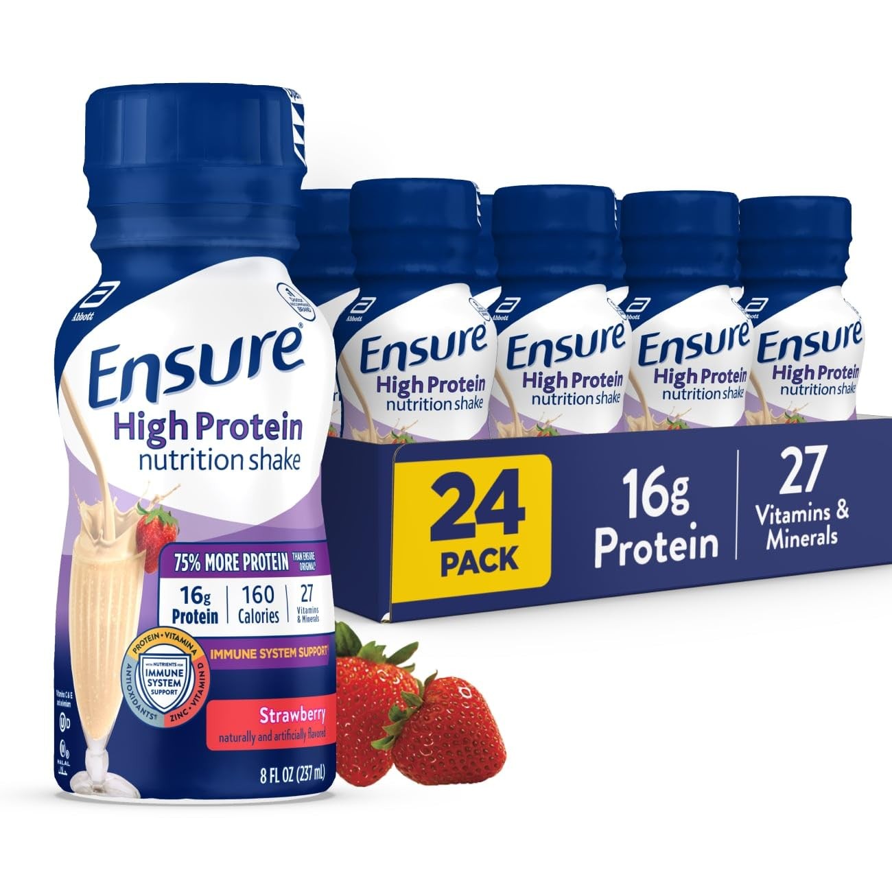 Ensure High Protein Strawberry Nutrition Shake Ready To Drink 16G Protein And